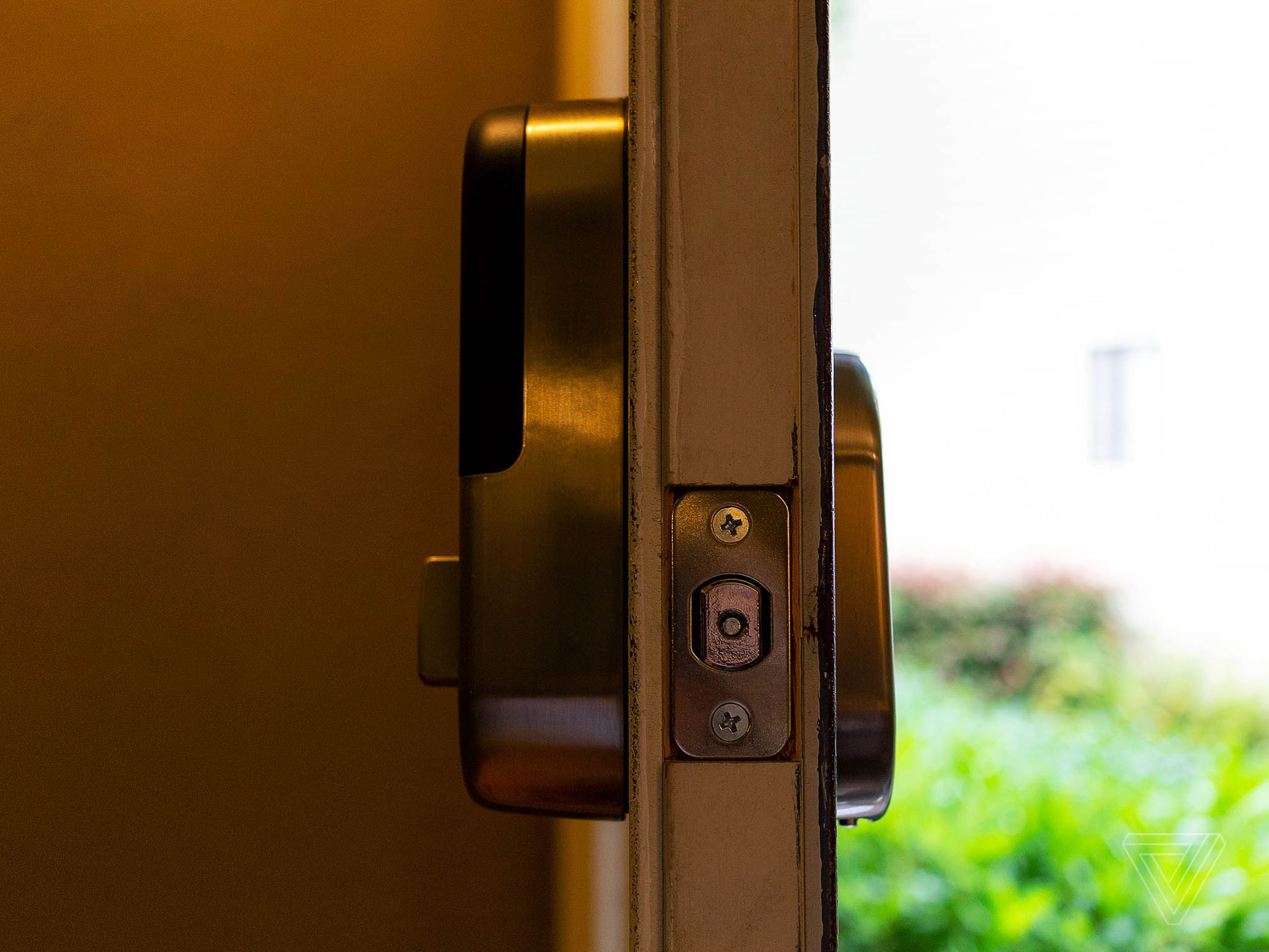 The Nest x Yale lock is a direct replacement for most standard deadbolts, with most of its components housed on the inside of the door. It does not have a manual key fallback, however.