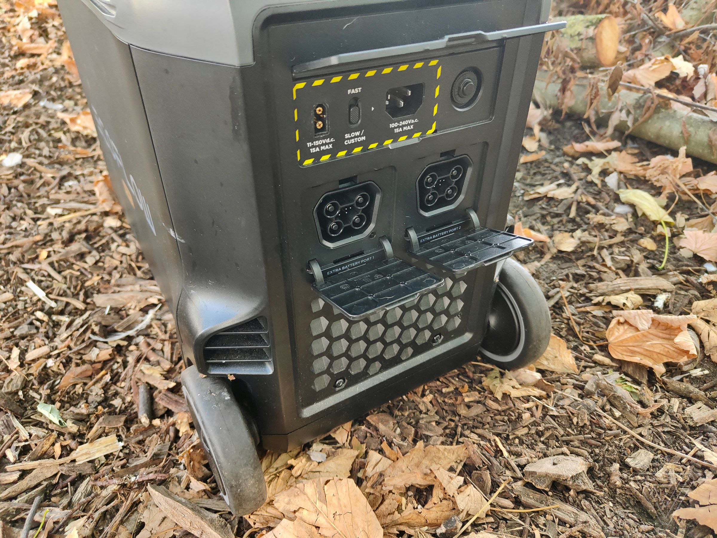 <em>Two expansion ports on the back let you connect additional EcoFlow batteries for more output power and capacity.</em>