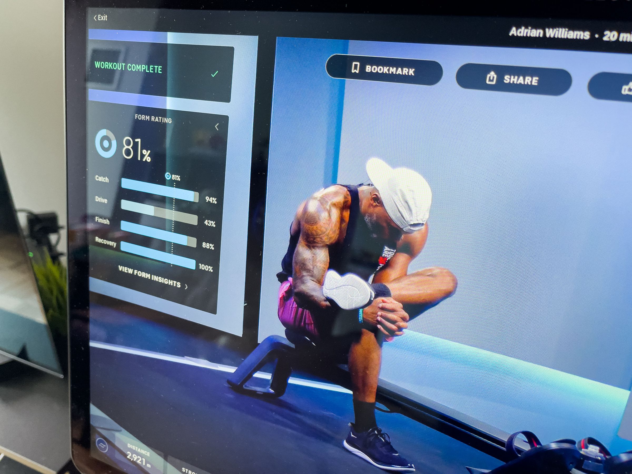Screen on Peloton Row showing form insights at the end of a workout