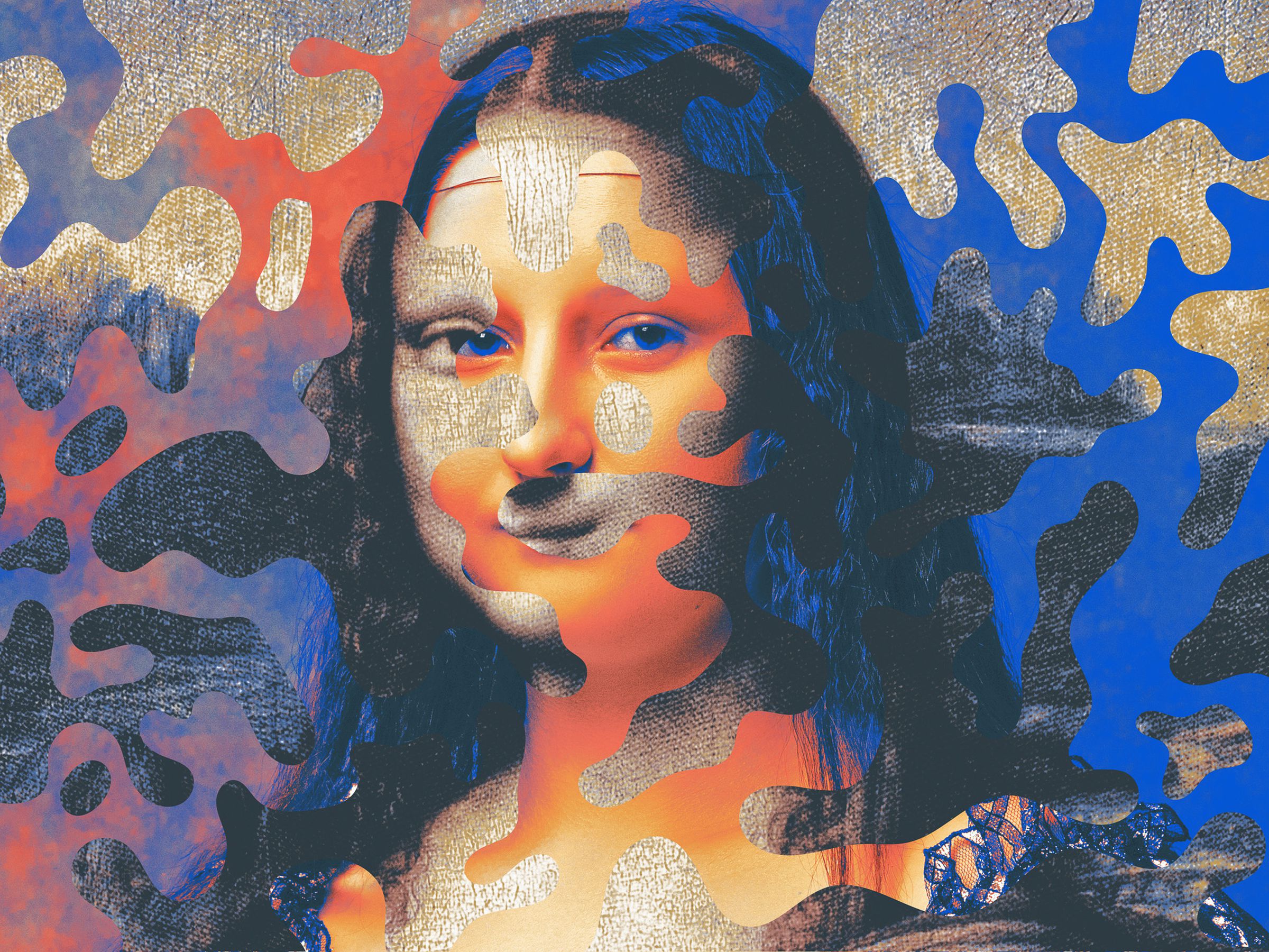 Two images of the Mona Lisa each in a different art style, one classical, the other more modern abstract with vibrant colors.