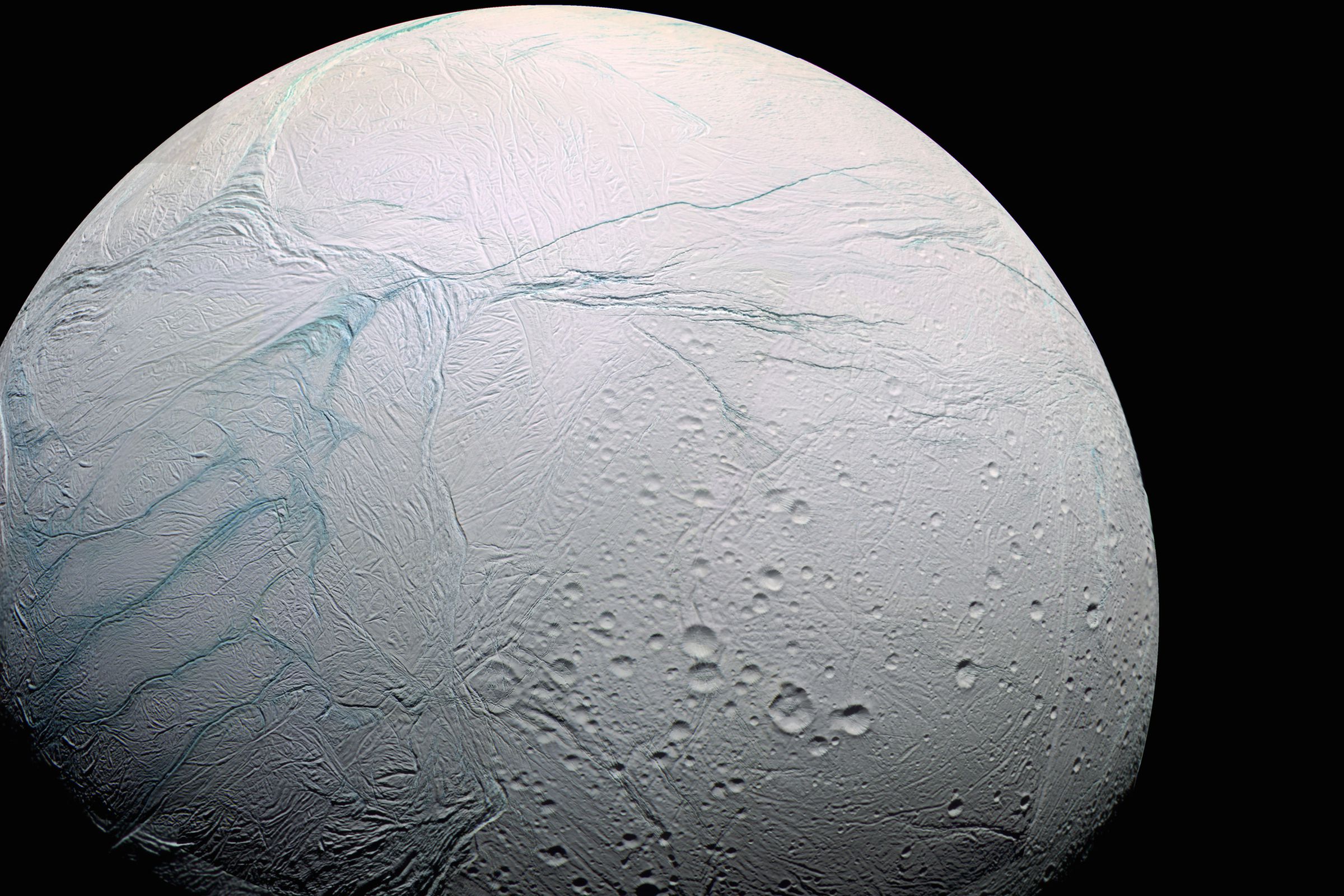 Fractures on the surface of Enceladus, a moon of Saturn, were first seen emitting water vapor in 2005.