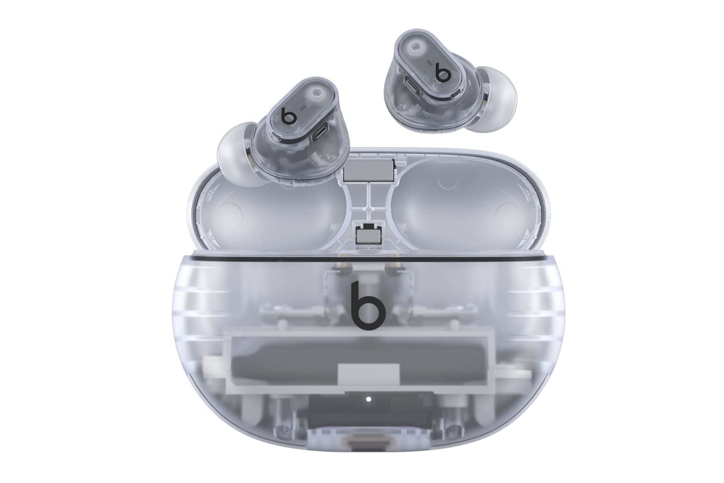 A leaked marketing render of the transparent Beats Studio Buds Plus.