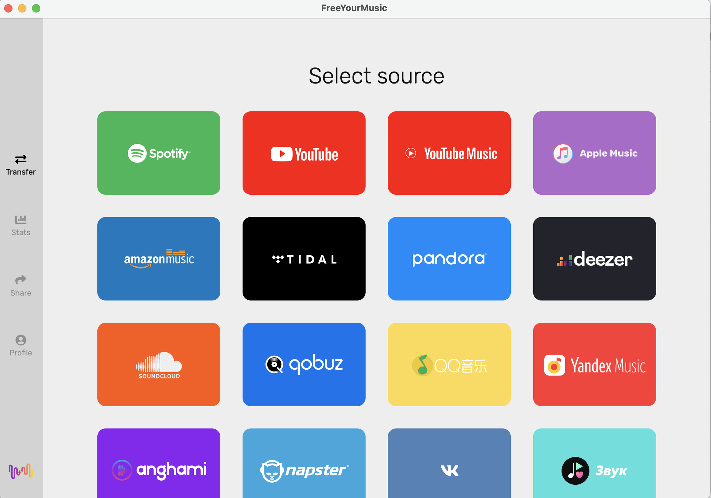 It’s very easy to choose your source music service.