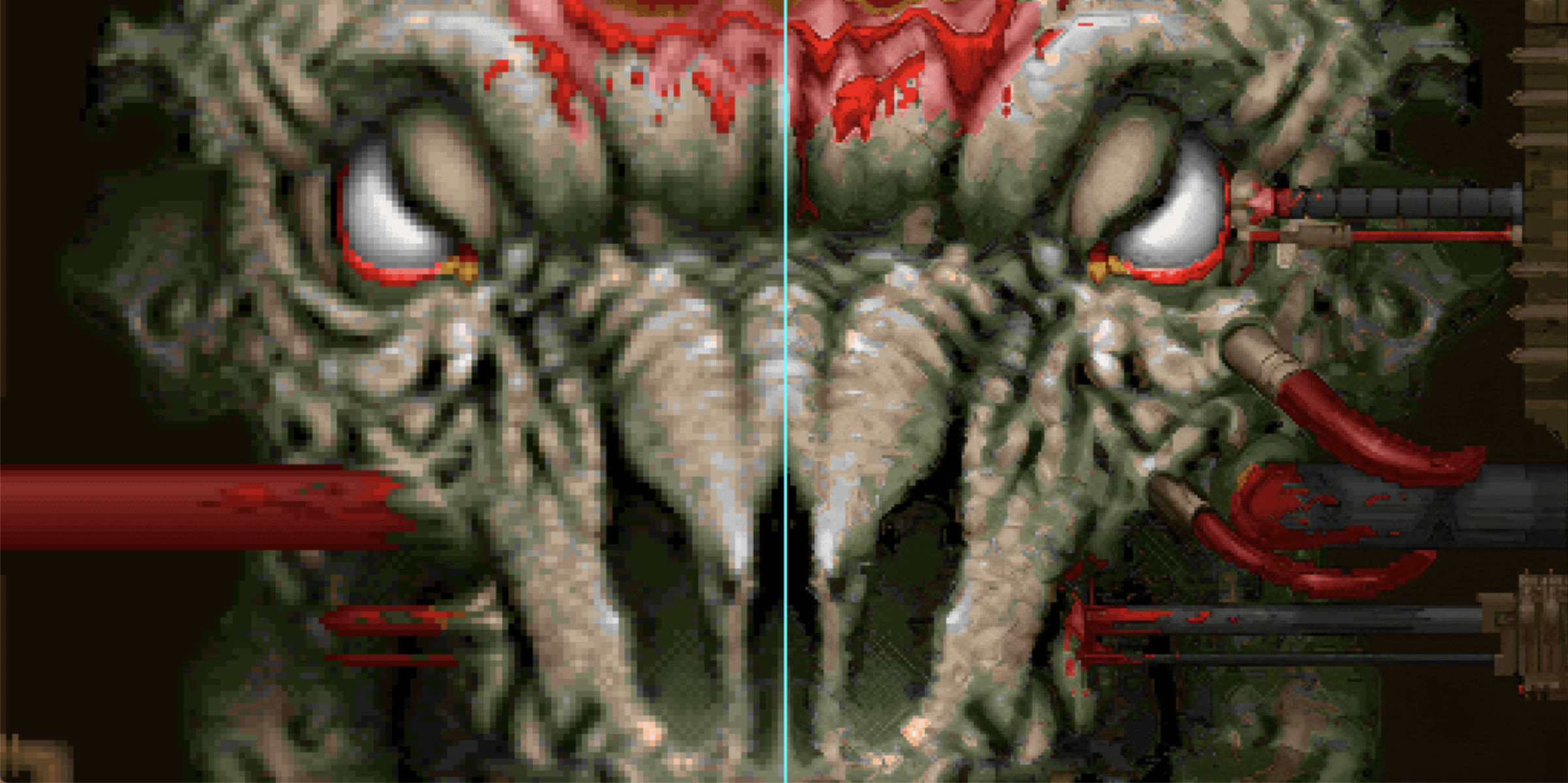 Updated Doom graphics created by hidfan. On the left is the original image; on the right is the AI-enhanced version. 