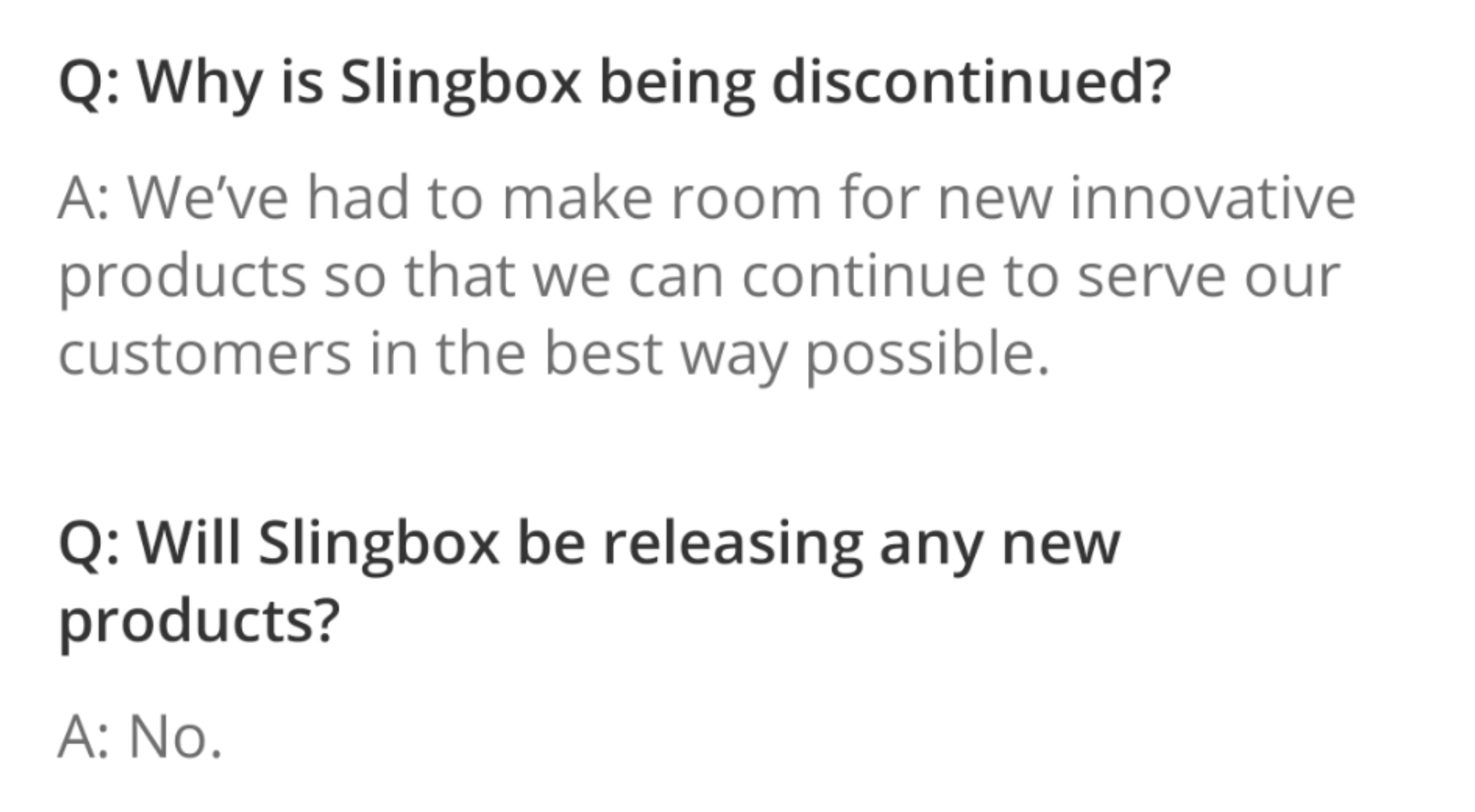 Screenshot of Sling’s FAQ