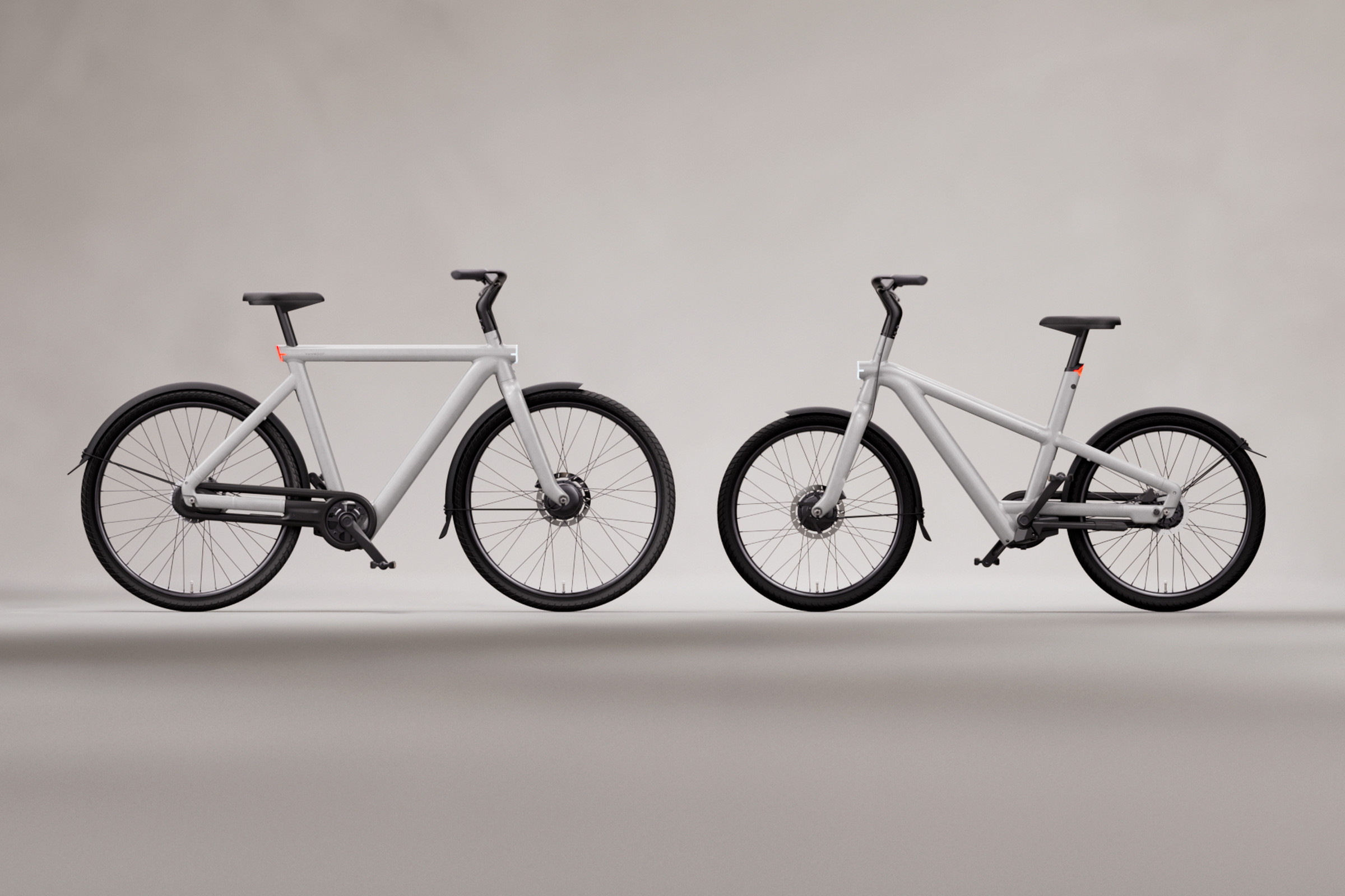 The new VanMoof S5 (left) and A5 step-through e-bikes.