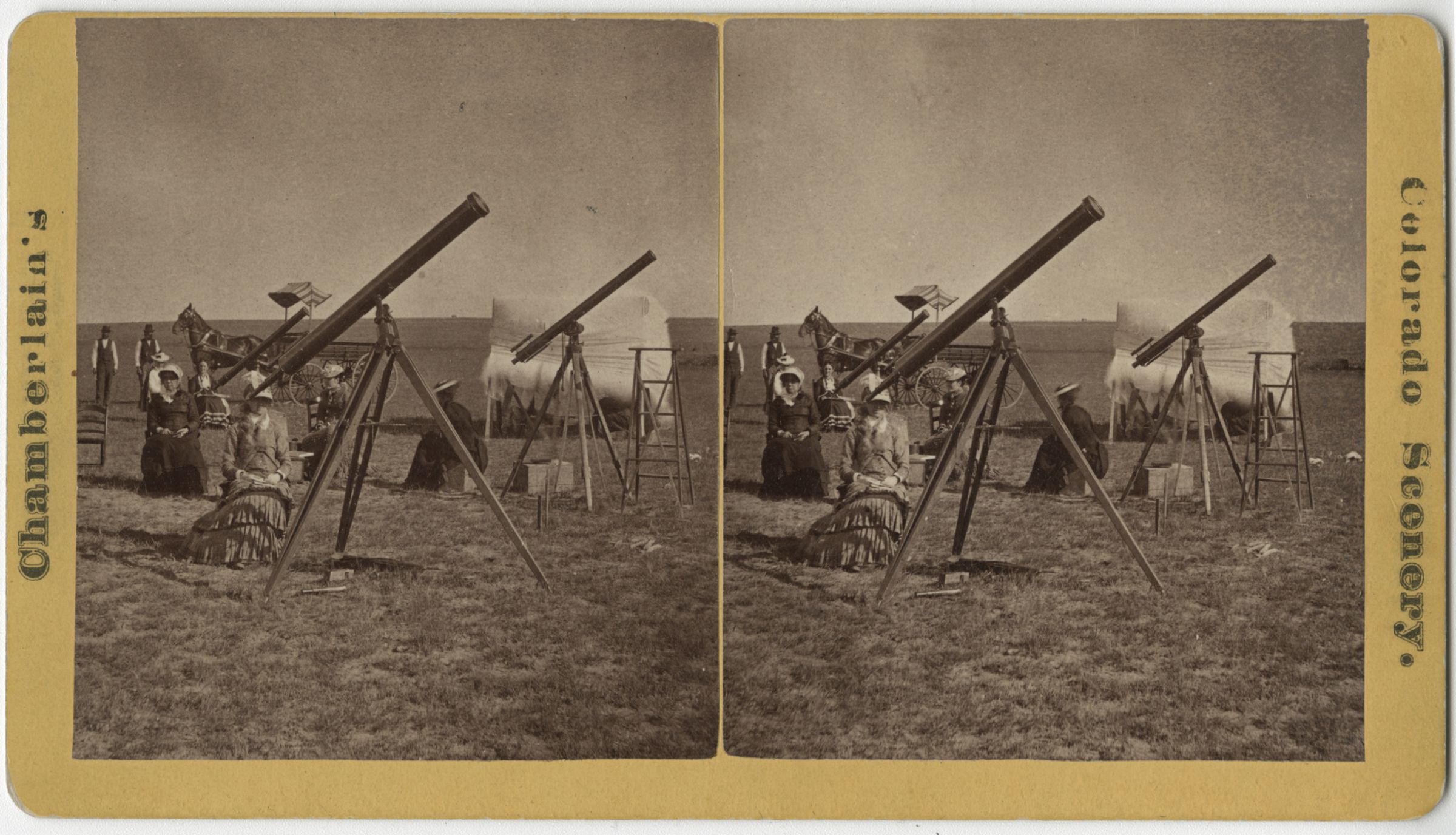 The 1878 Vassar College eclipse party in Denver. Astronomer Maria Mitchell sits in the middle ground on the far left.