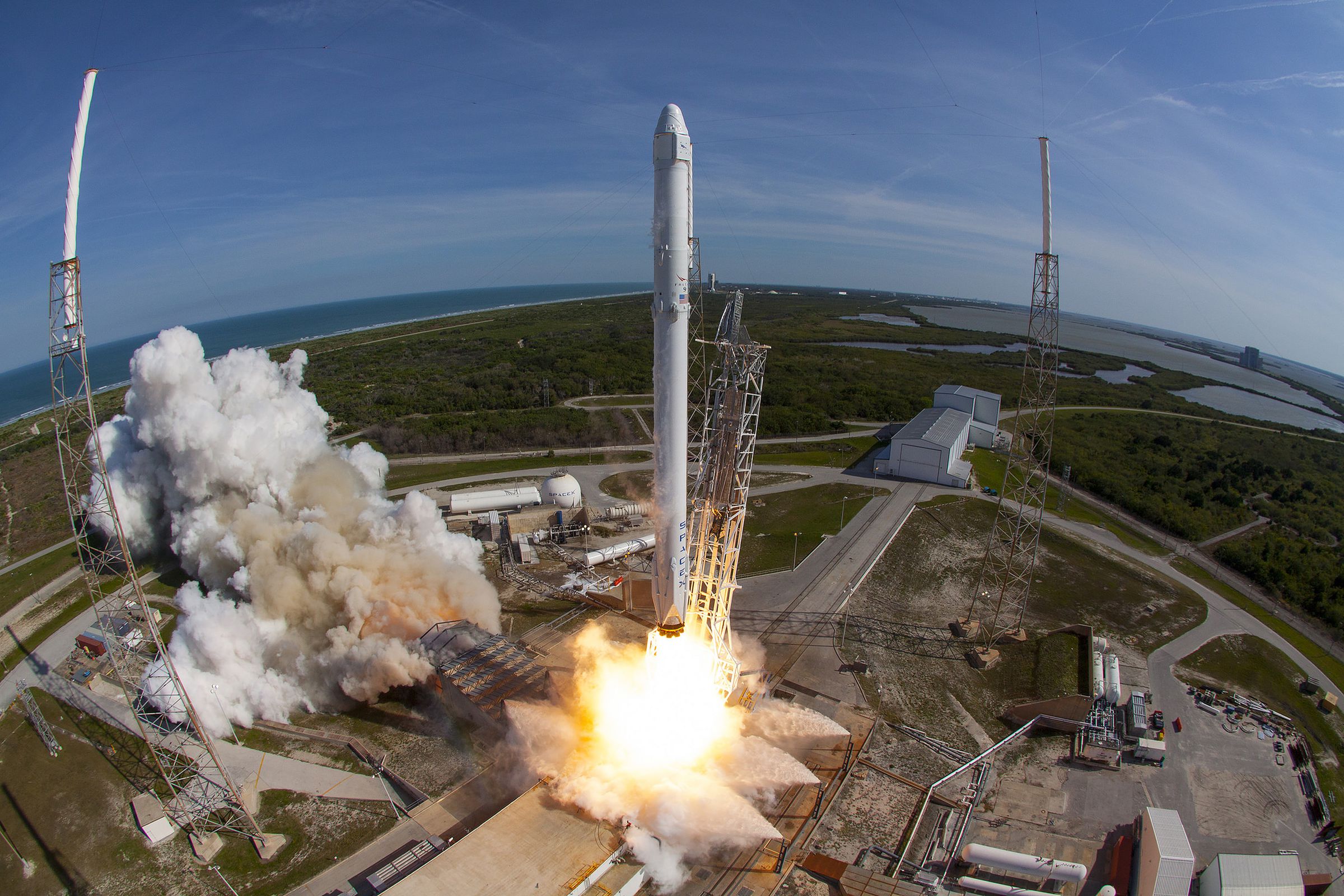 A SpaceX Falcon 9 rocket takes flight.