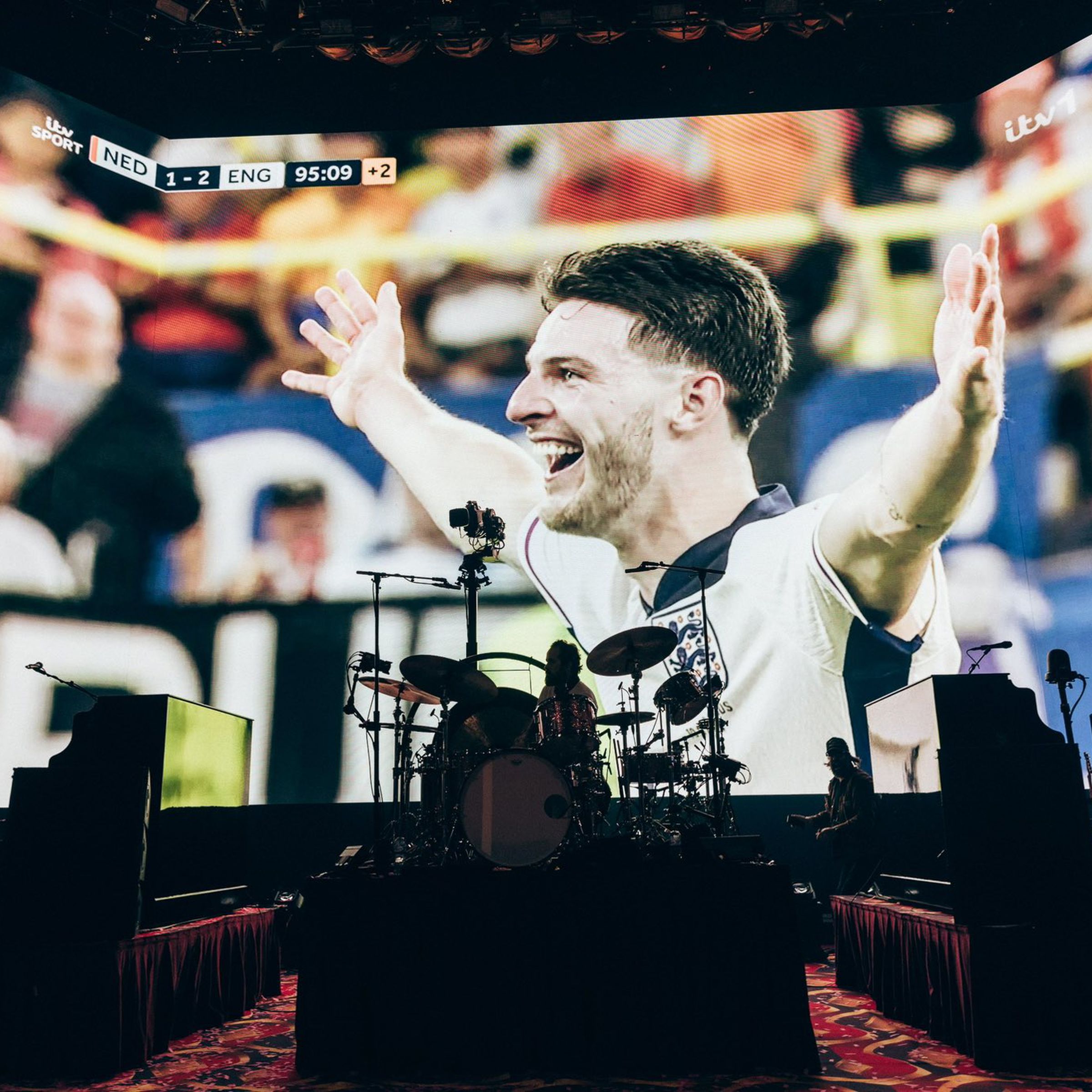 The Killers playing London’s O2 arena as England wins their match against The Netherlands in the Euro 2024 semi-finals