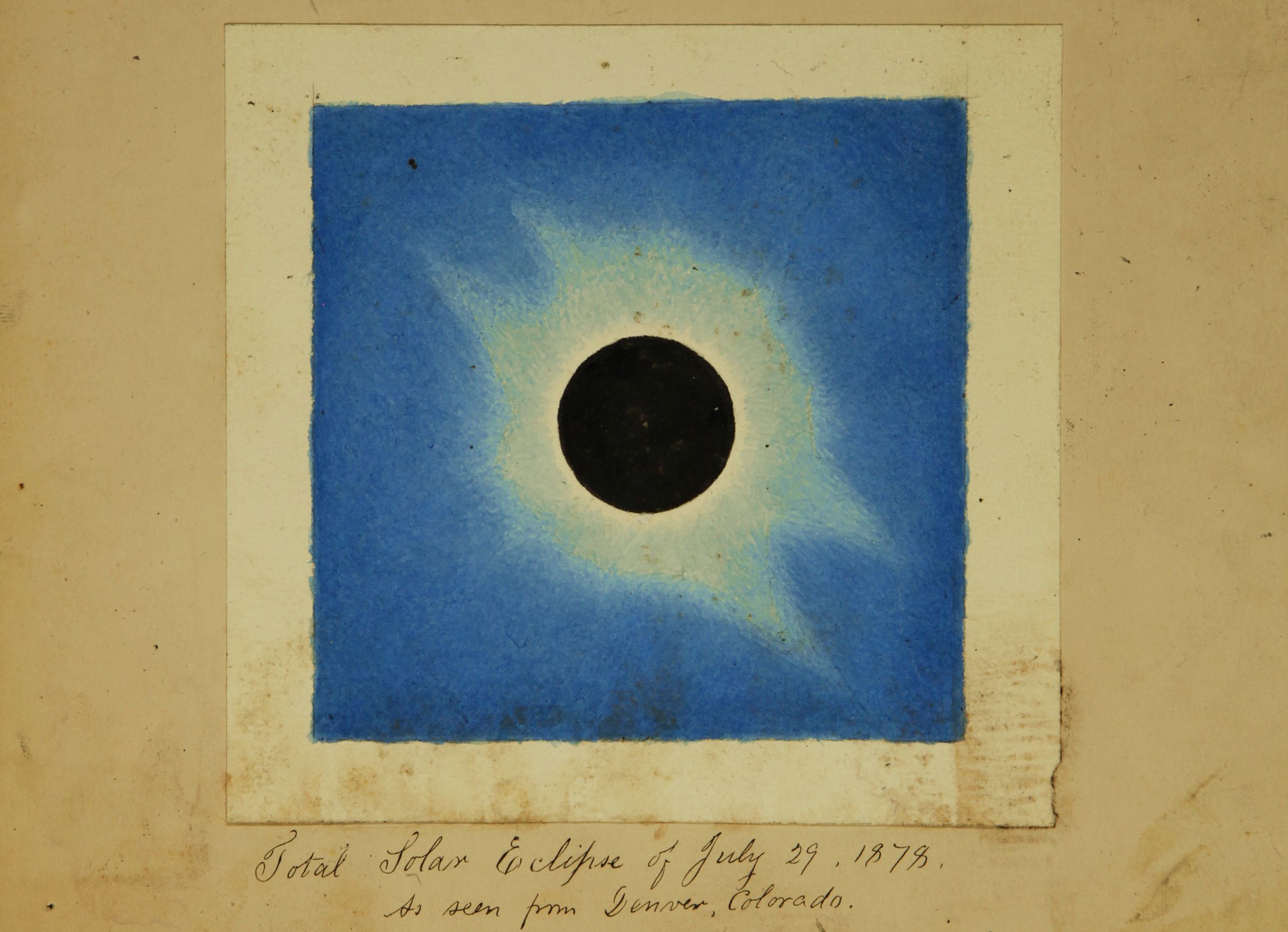 Watercolor of the solar corona as seen at Denver in 1878 by George W. Hill, an assistant at the Nautical Almanac Office.