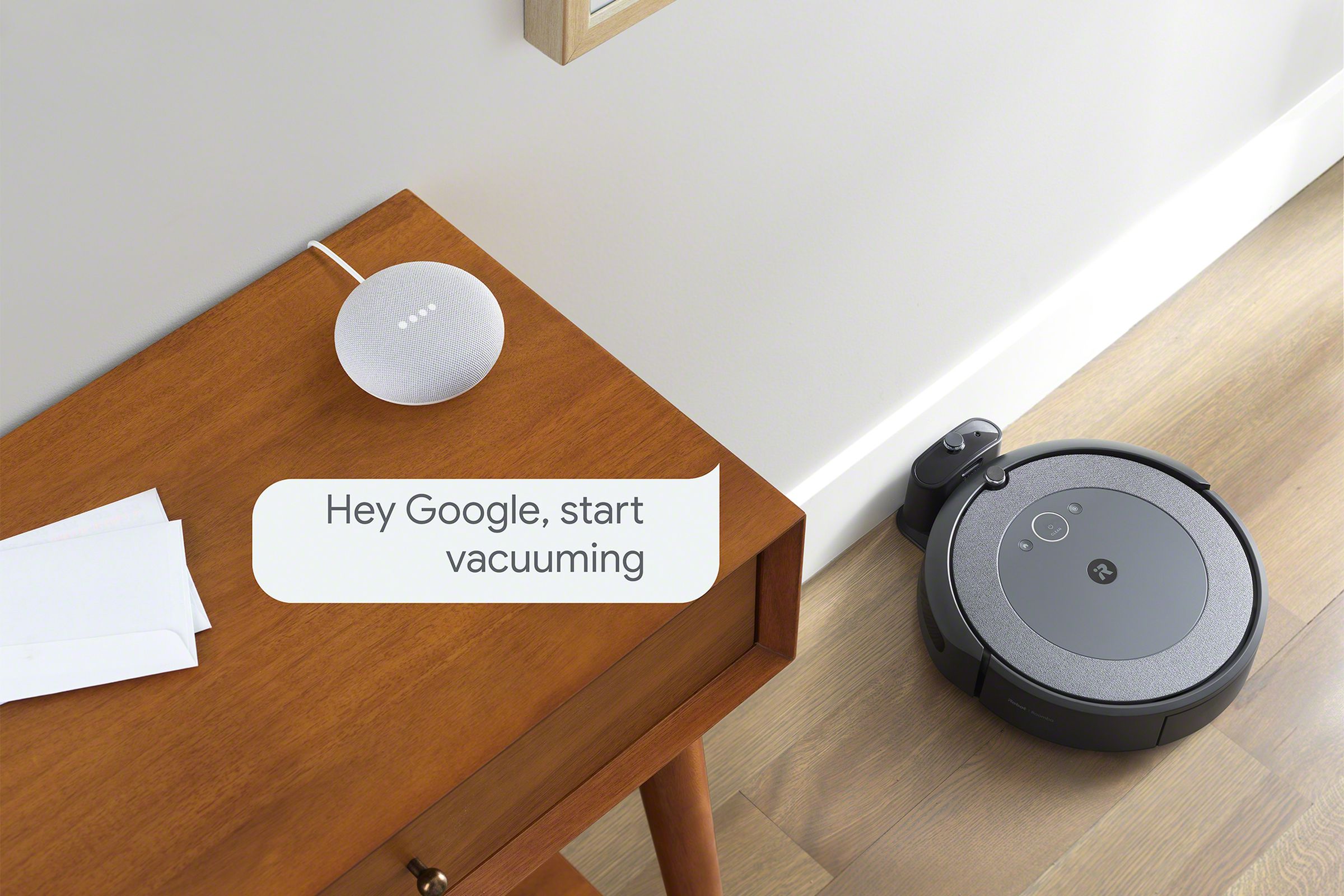 Robot vacuums like this Roomba i3 can respond to voice commands from Google Assistant.