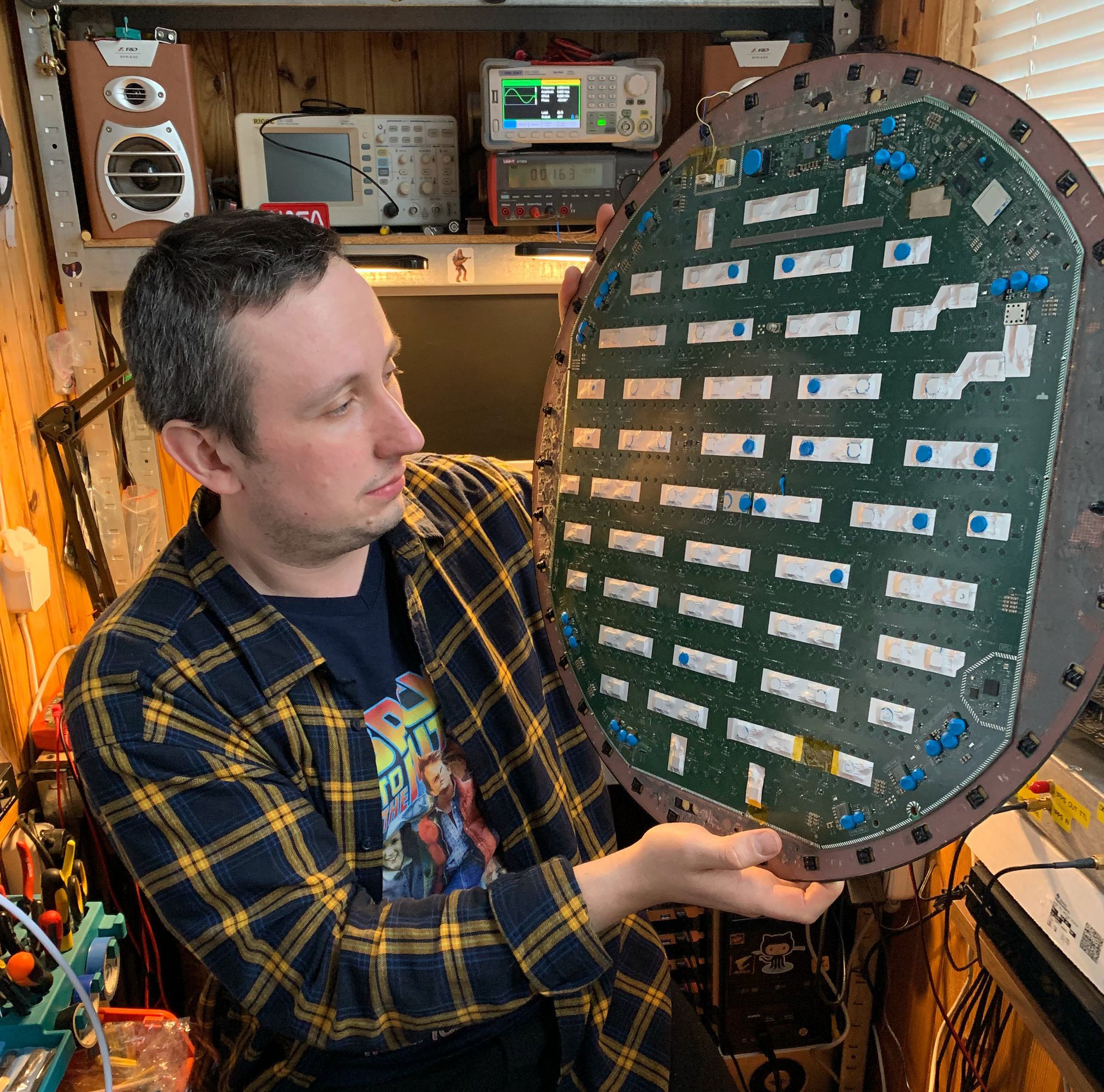Oleg Kutkov with the modified backside of his Starlink dish.