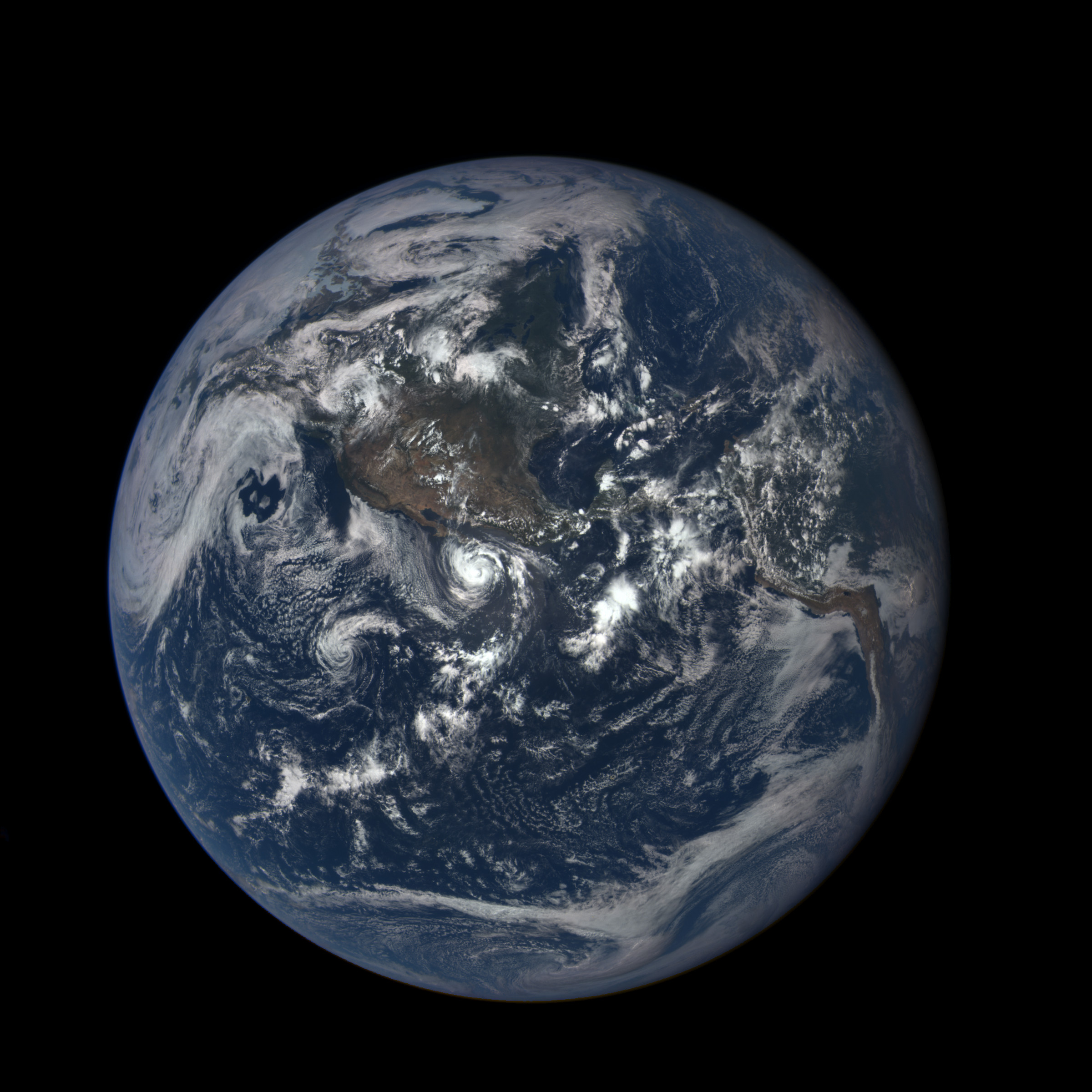 An image of Earth taken by DSCOVR’s EPIC instrument.