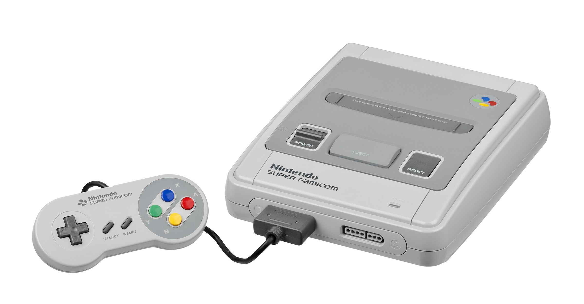 A Super Famicom retail version with controller on a white background.