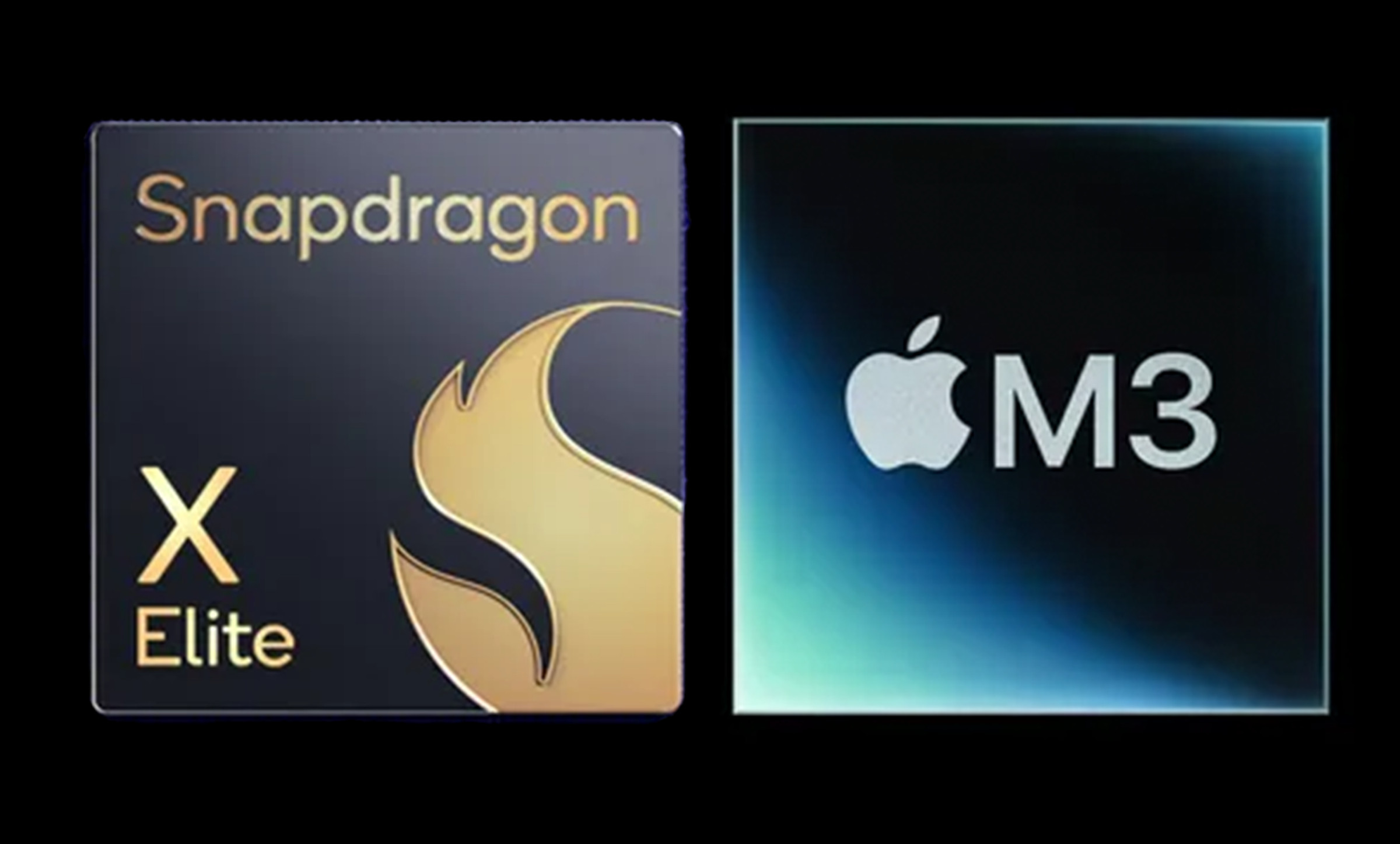 Image showing graphics represending the Snapdragon X Elite and the Apple M3 chip.