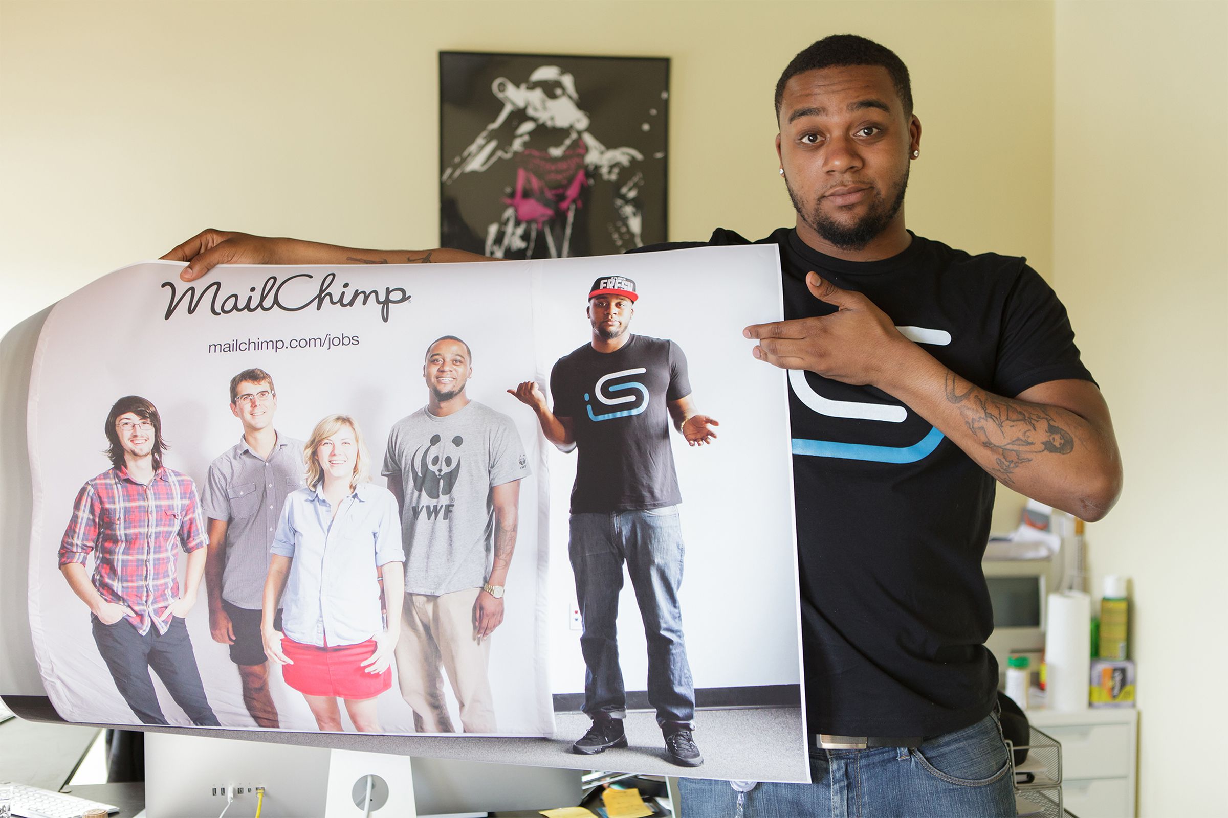 Angelo Ragin on a Mailchimp recruiting poster.