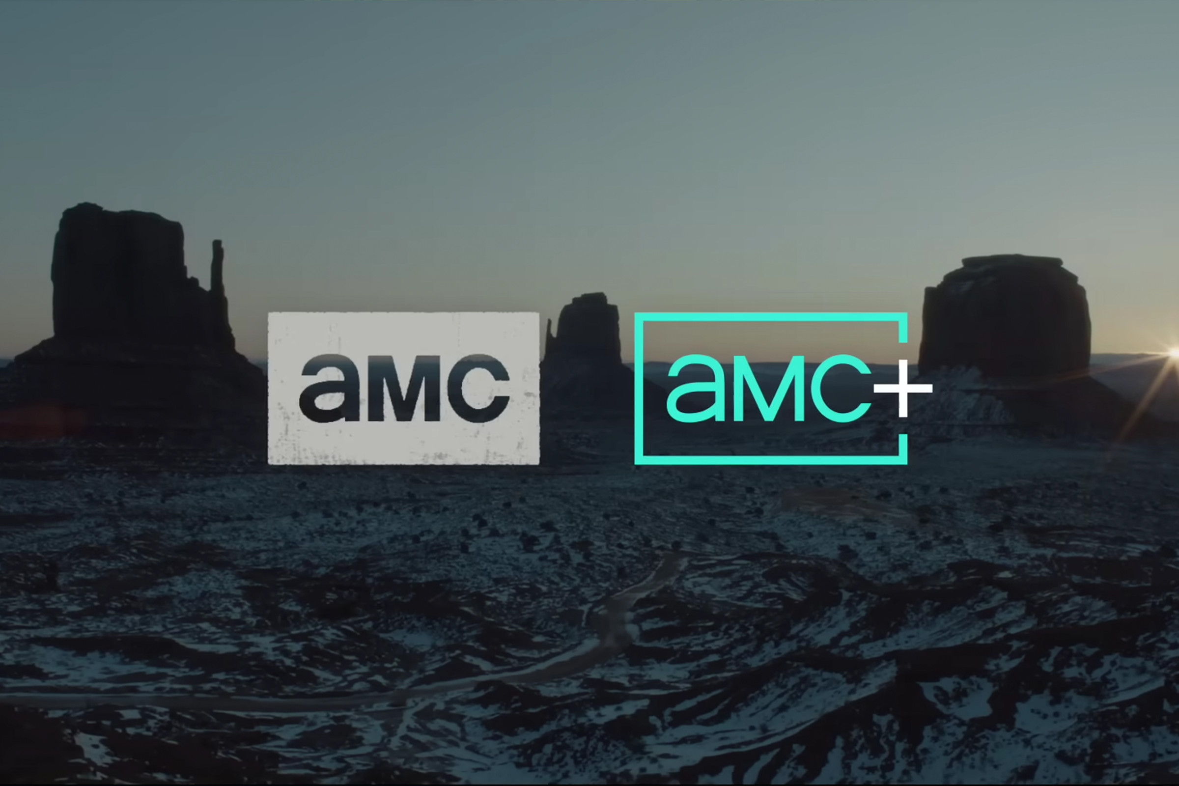 A screenshot of the AMC logo next to the AMC Plus logo on a dark background.