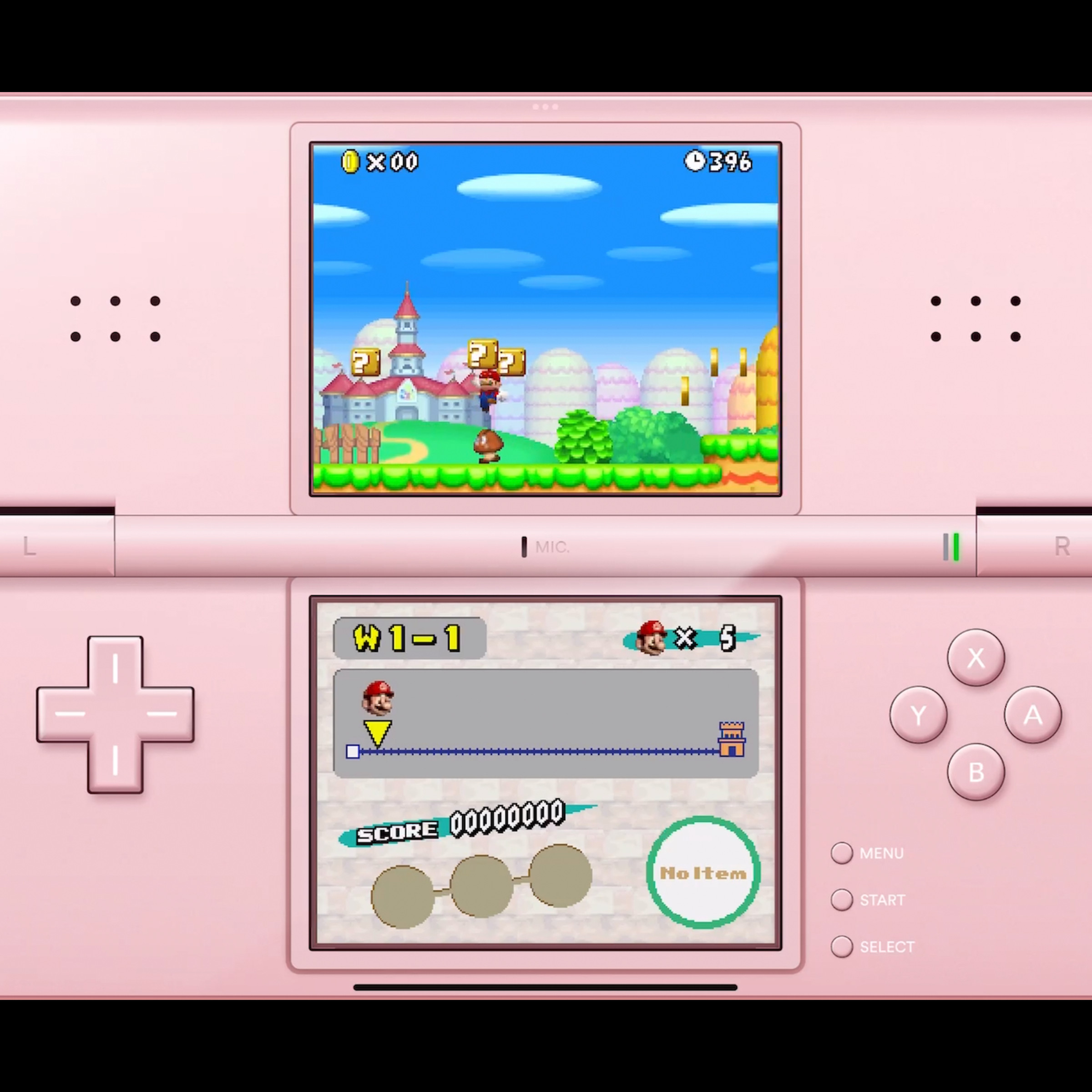 A screenshot of Delta running on an iPad with a skin that more closely resembles the Nintendo DS Lite.