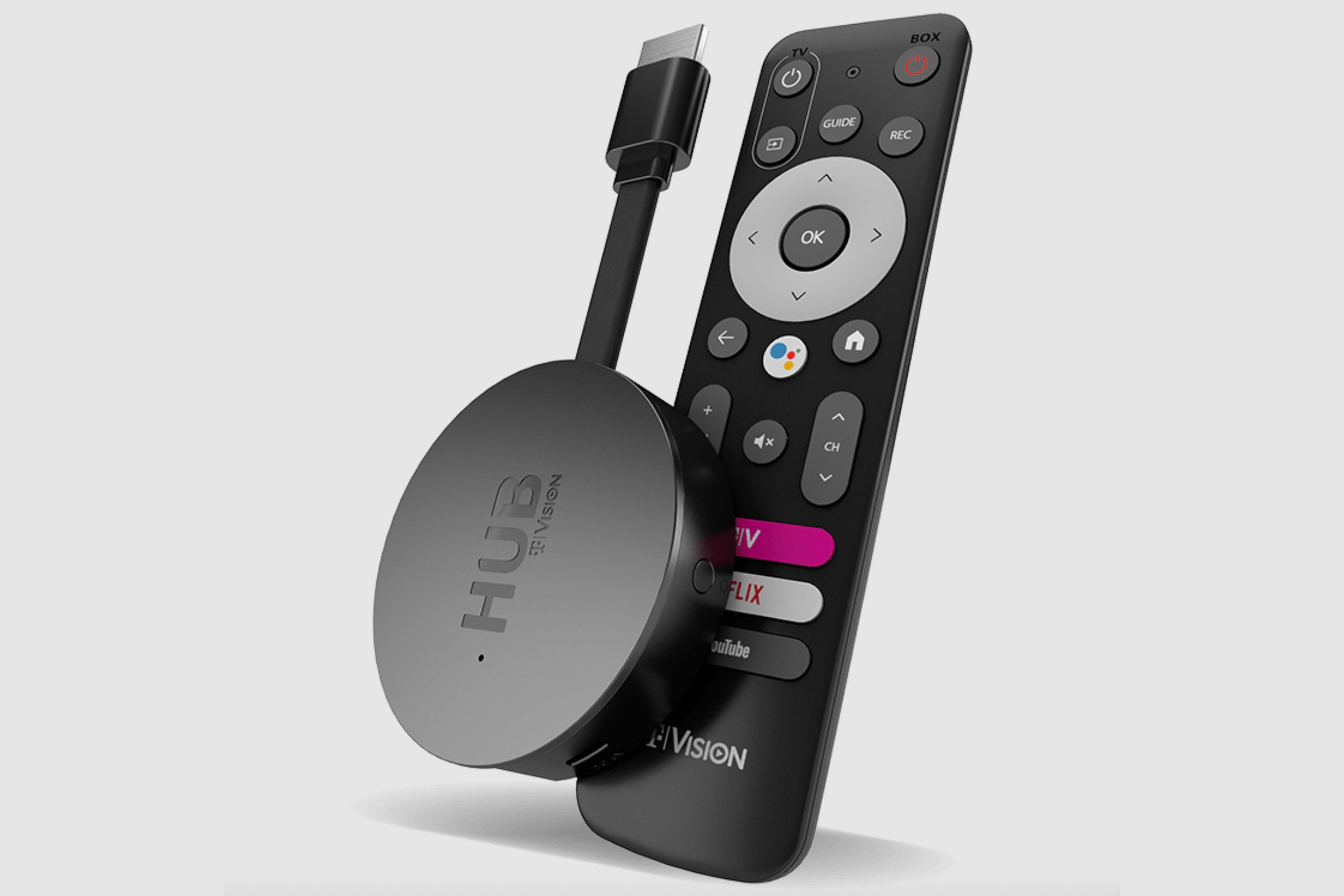 The TVision Hub offers 4K streaming and ships with a voice-control remote