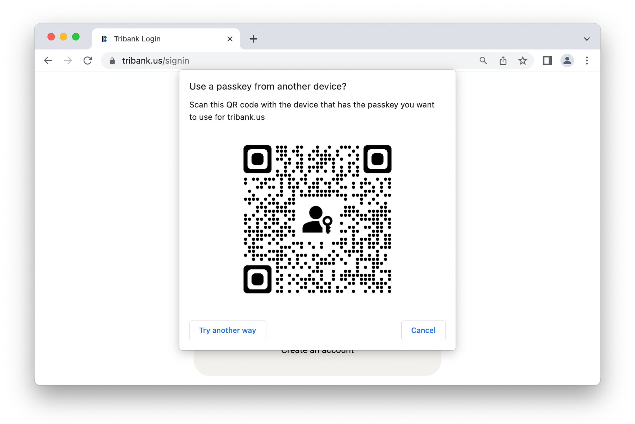 This QR code is generated when trying to log in to this site. It can link with your mobile device and use the passkey on it.