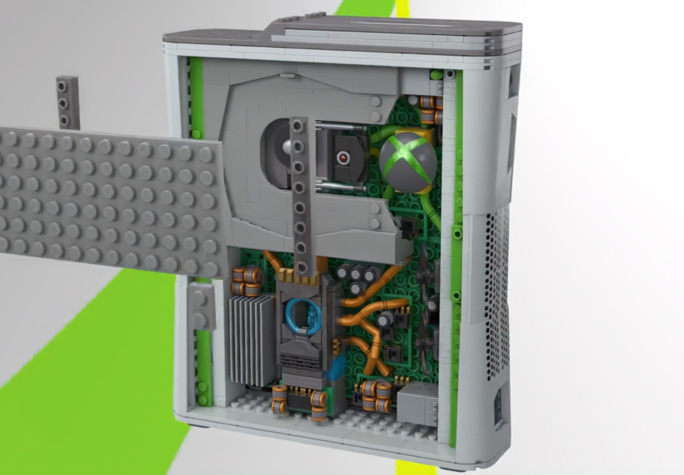 Image of the Mega Xbox 360 replica’s internal components rendered in building blocks.
