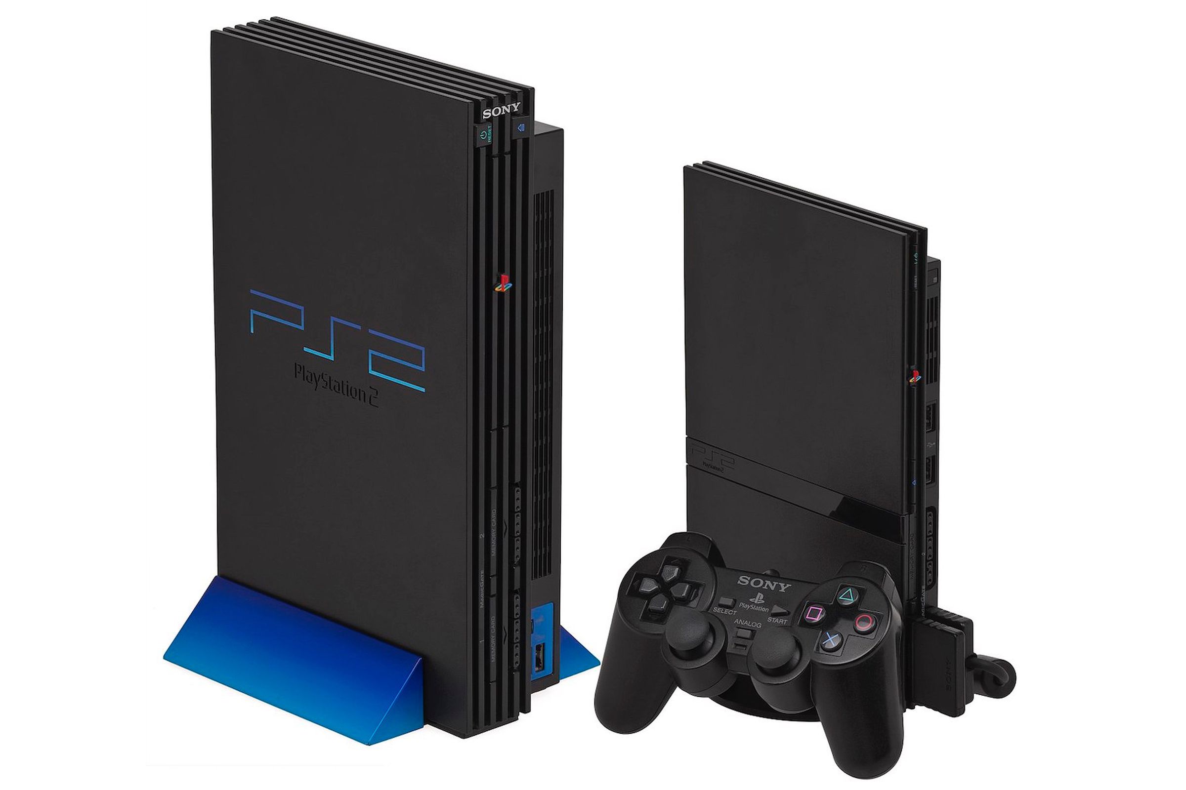 The original PlayStation 2 and its slim revision.