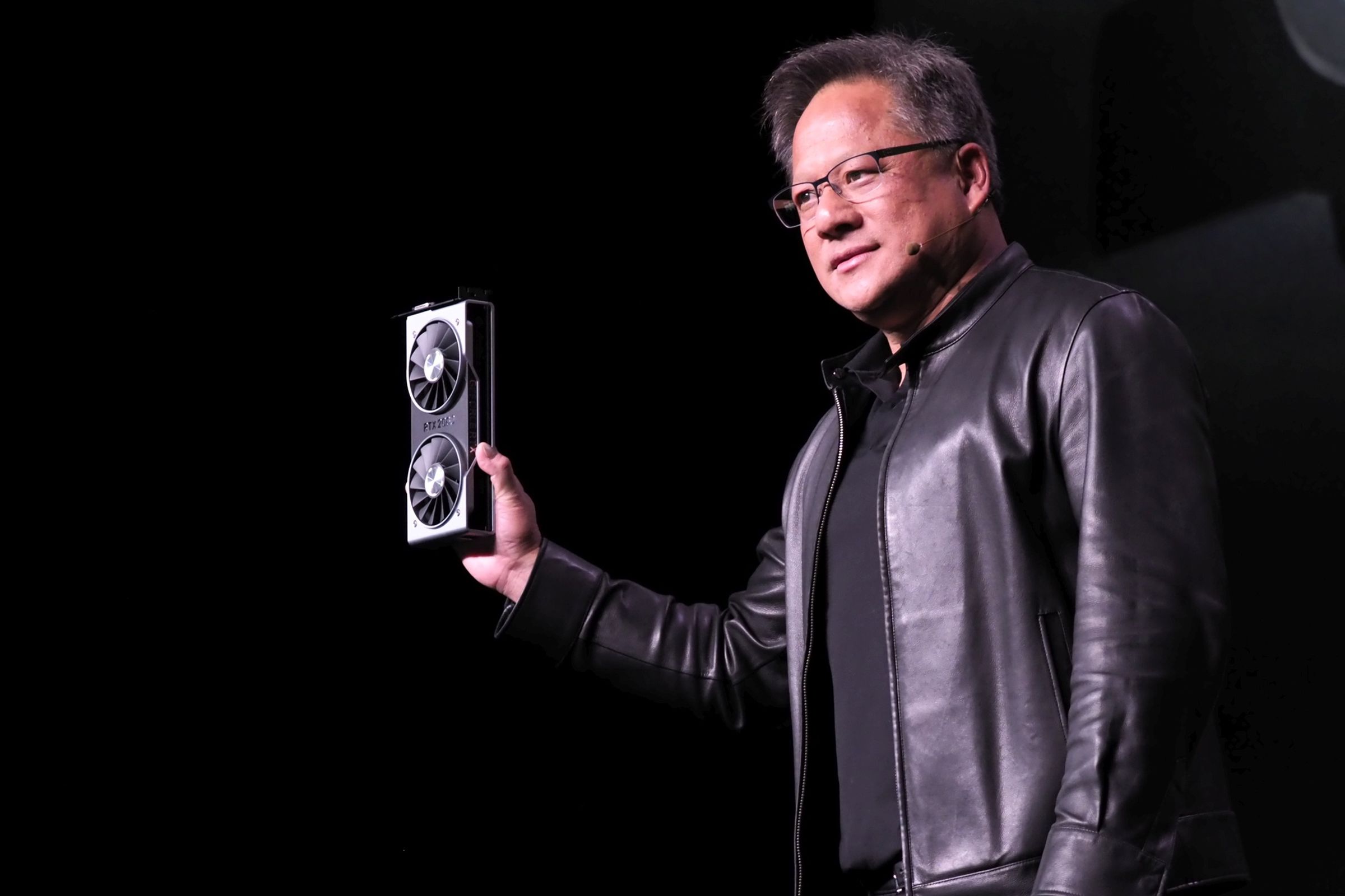 Nvidia CEO Jensen Huang unveiling the RTX 2060 graphics card in 2019.
