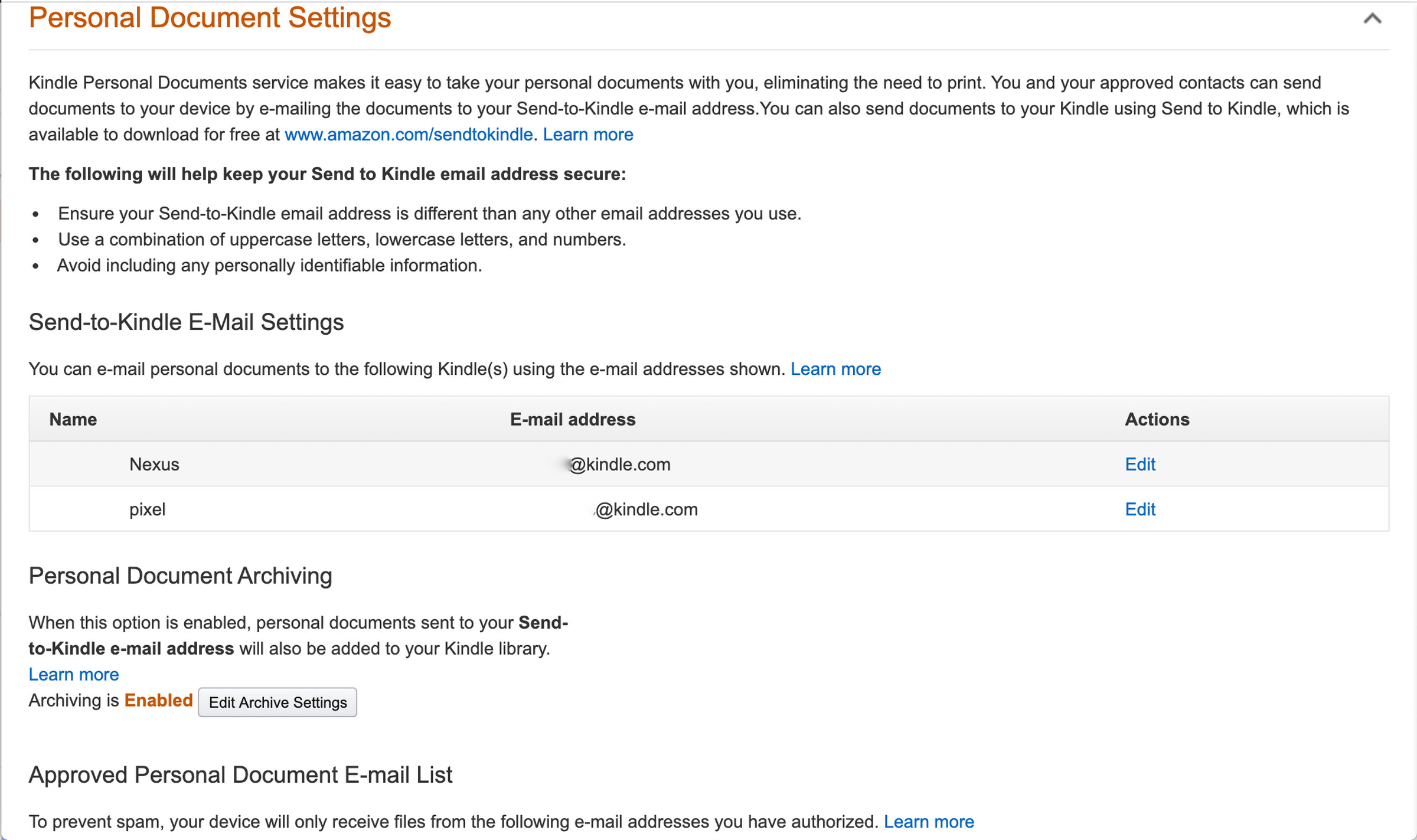 In Amazon’s settings, you can find your device’s unique Kindle email address.