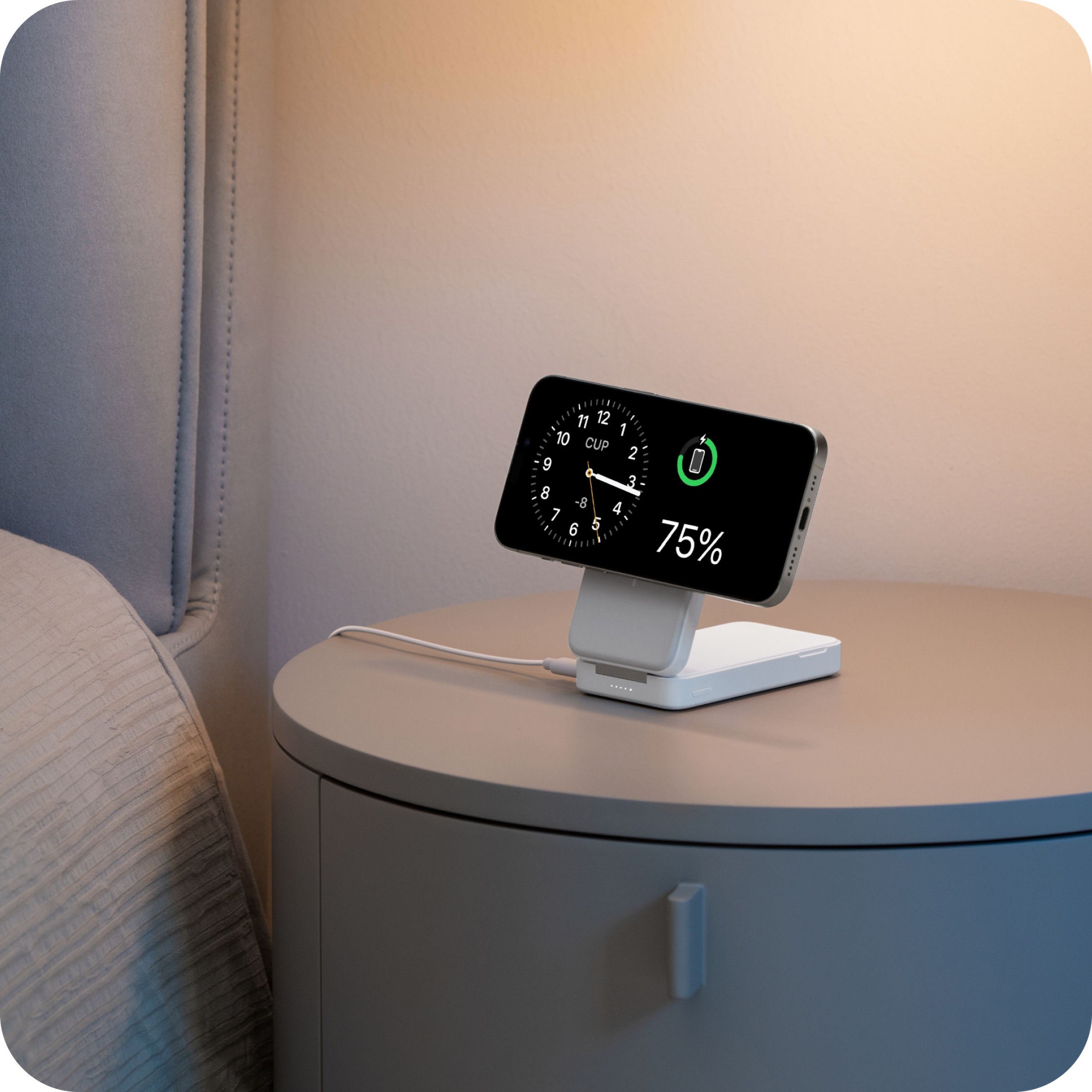 Anker MagGo charger sitting on nightstand