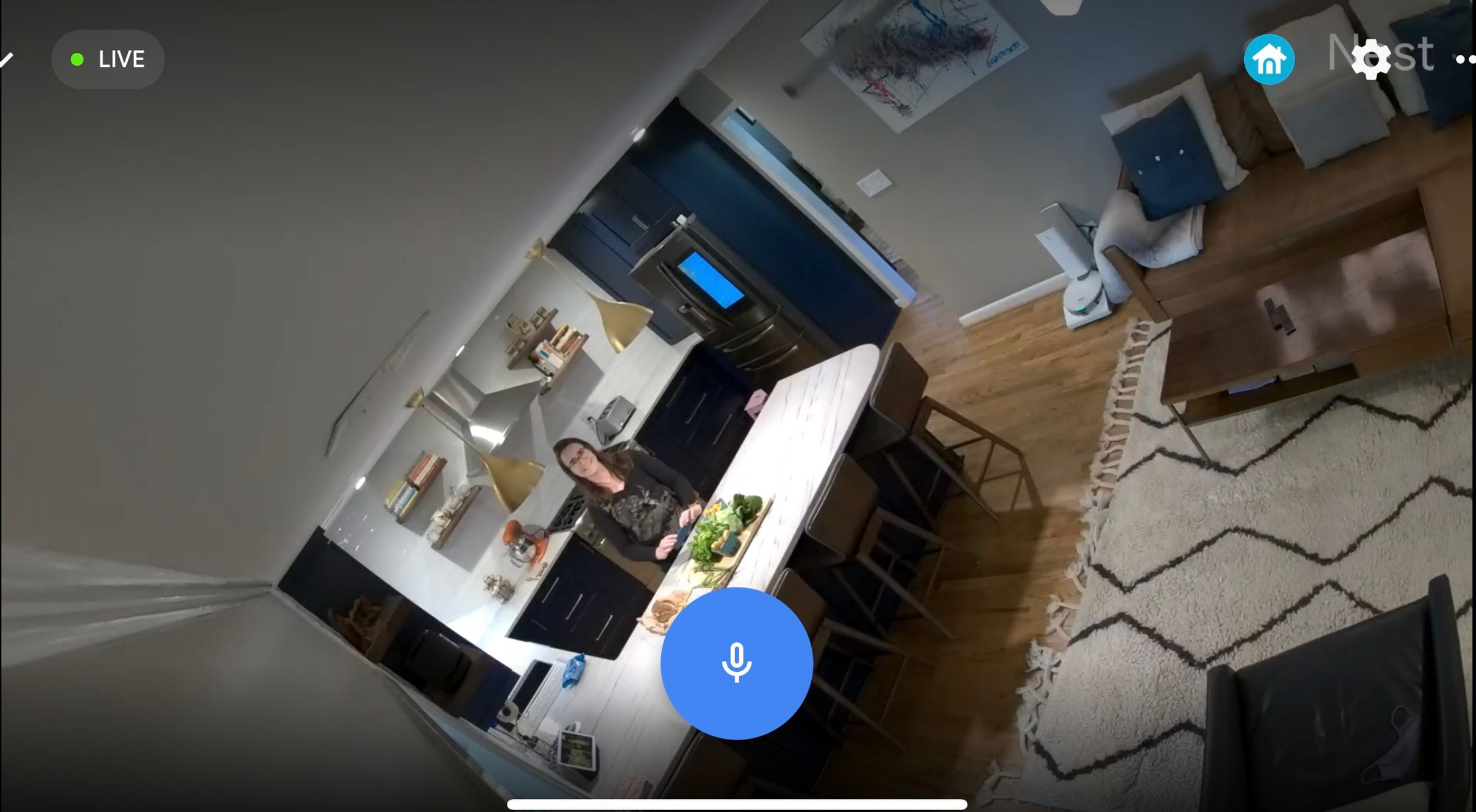 This image taken at the same time but from a wall-mounted Nest Cam IQ, provides a more accurate representation of my kitchen.