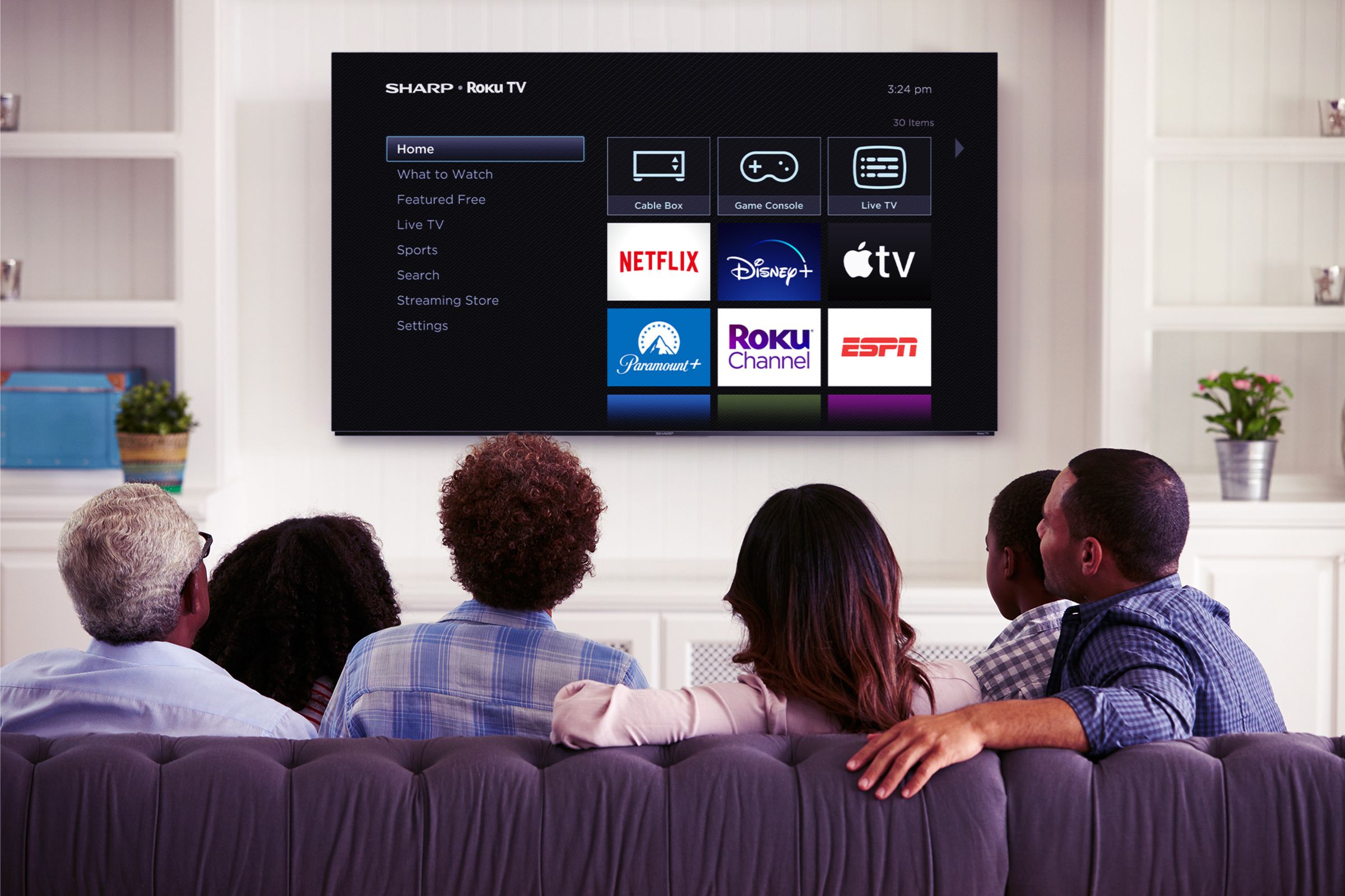 A marketing image of Sharp’s Aquos OLED TV.