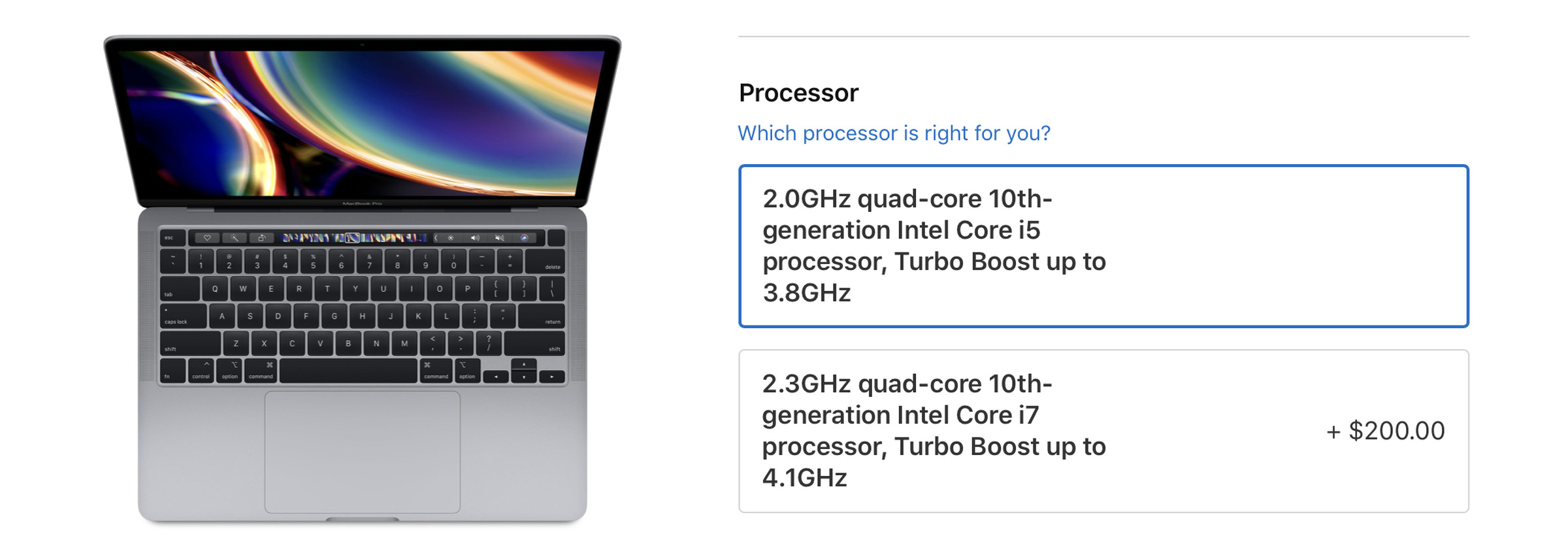 The configuration screen for an Intel-based MacBook Pro. Just having options for graphics cores would be much easier to explain to new buyers than Turbo Boosts and base clocks.