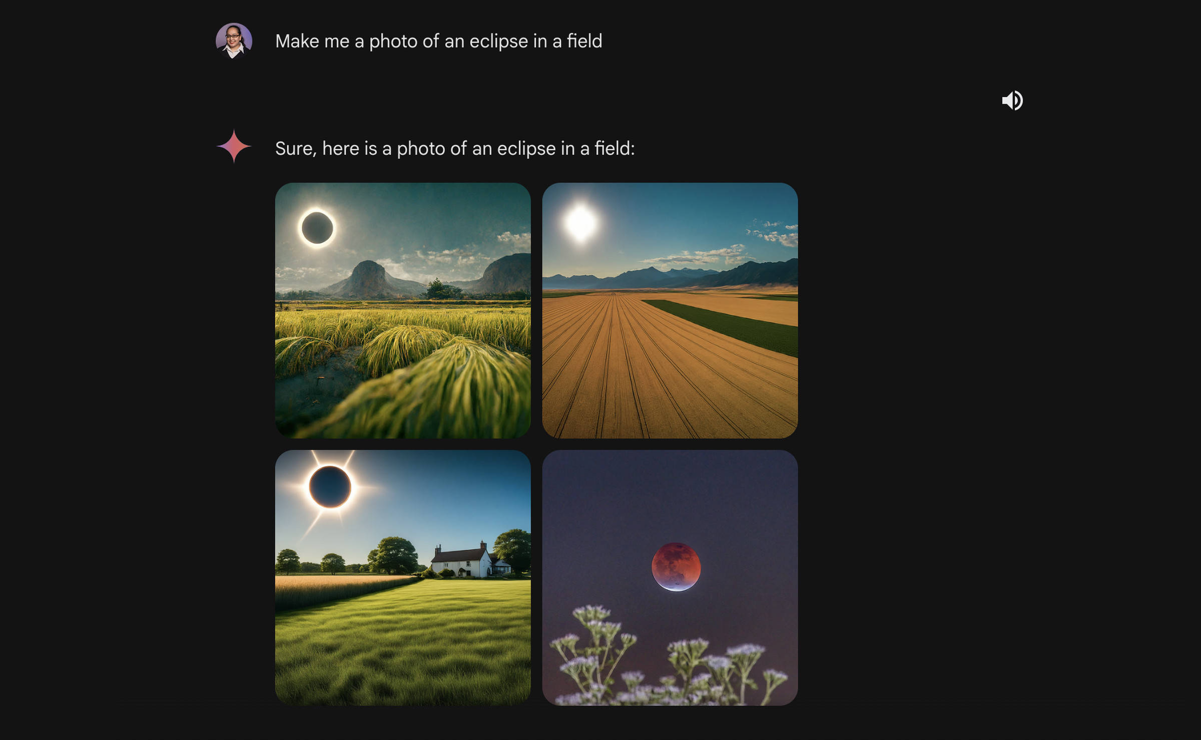 Screenshot of Gemini prompt to generate a photo of the eclipse