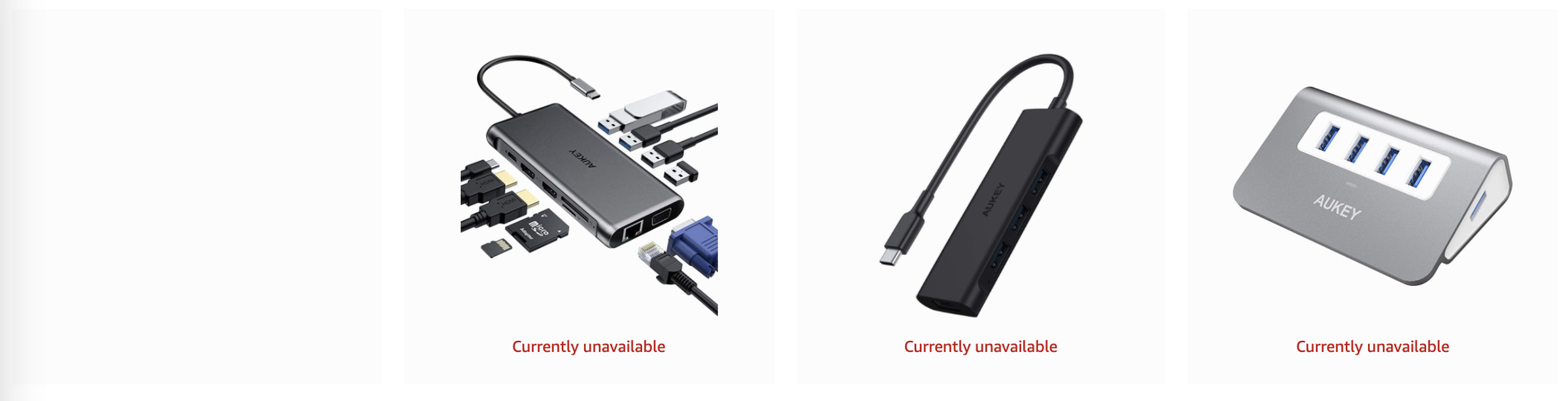 Many Aukey products are “currently unavailable.”