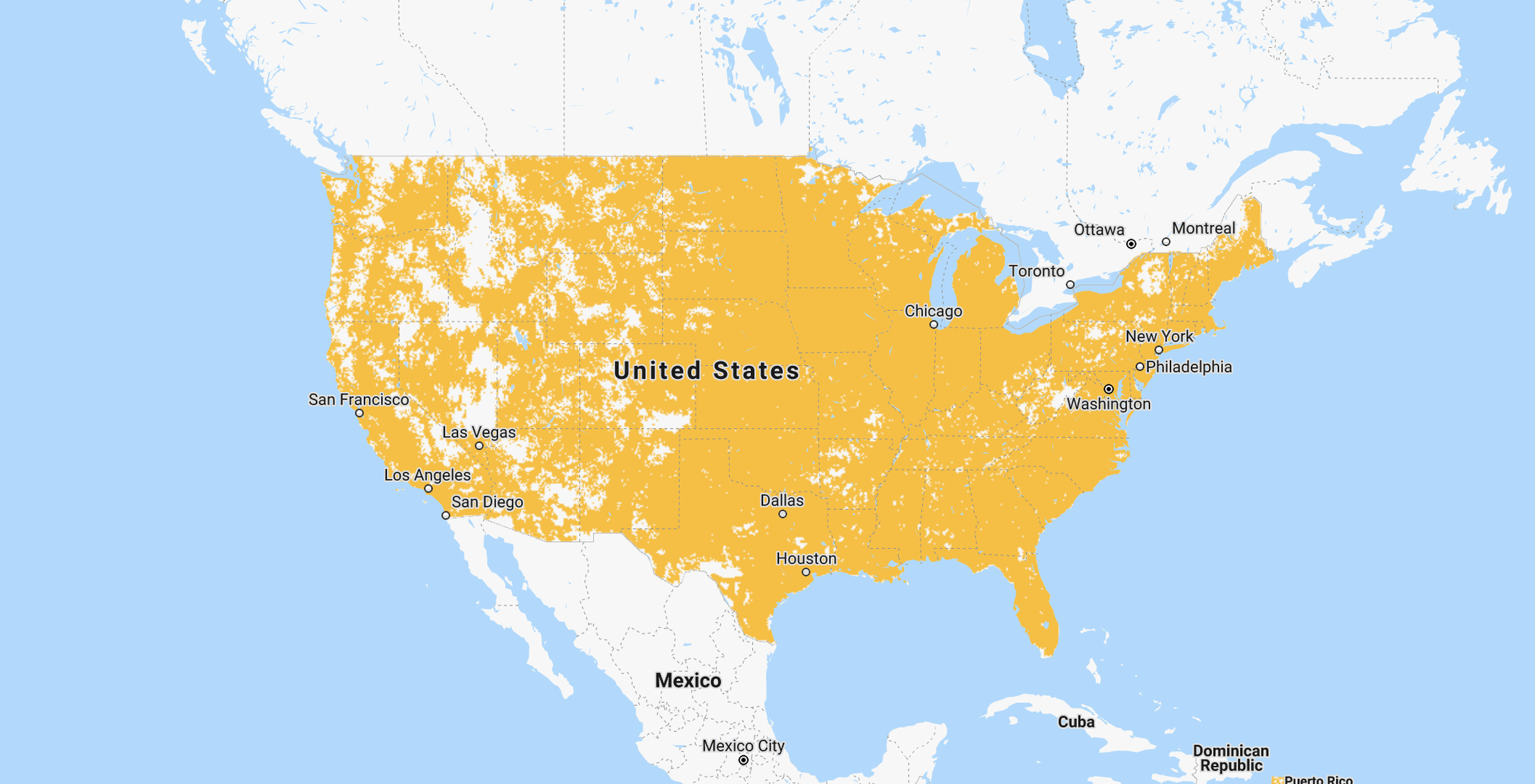 For comparison, Sprint’s usual coverage map