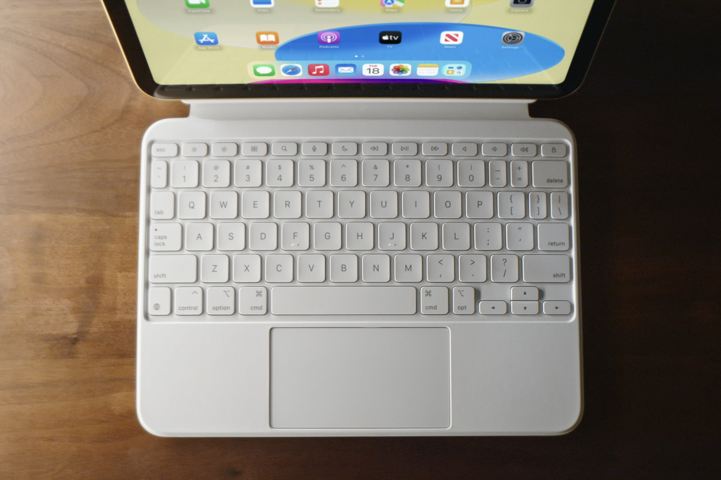 A closeup shot of the Magic Keyboard Folio for Apple’s new iPad.