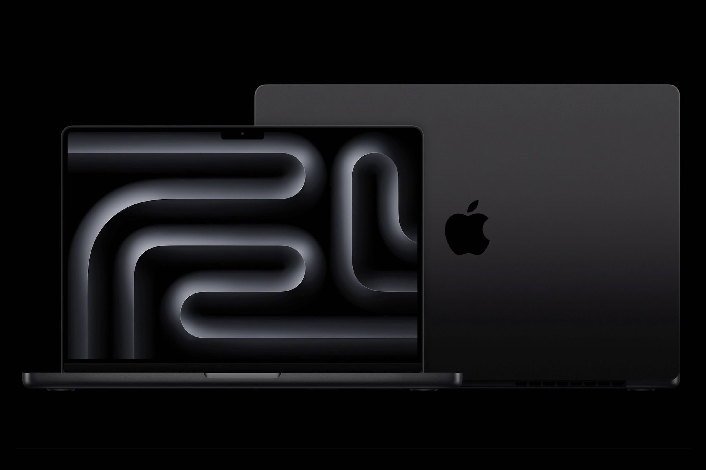 A marketing image of Apple’s MacBook Pro with the new space black finish.