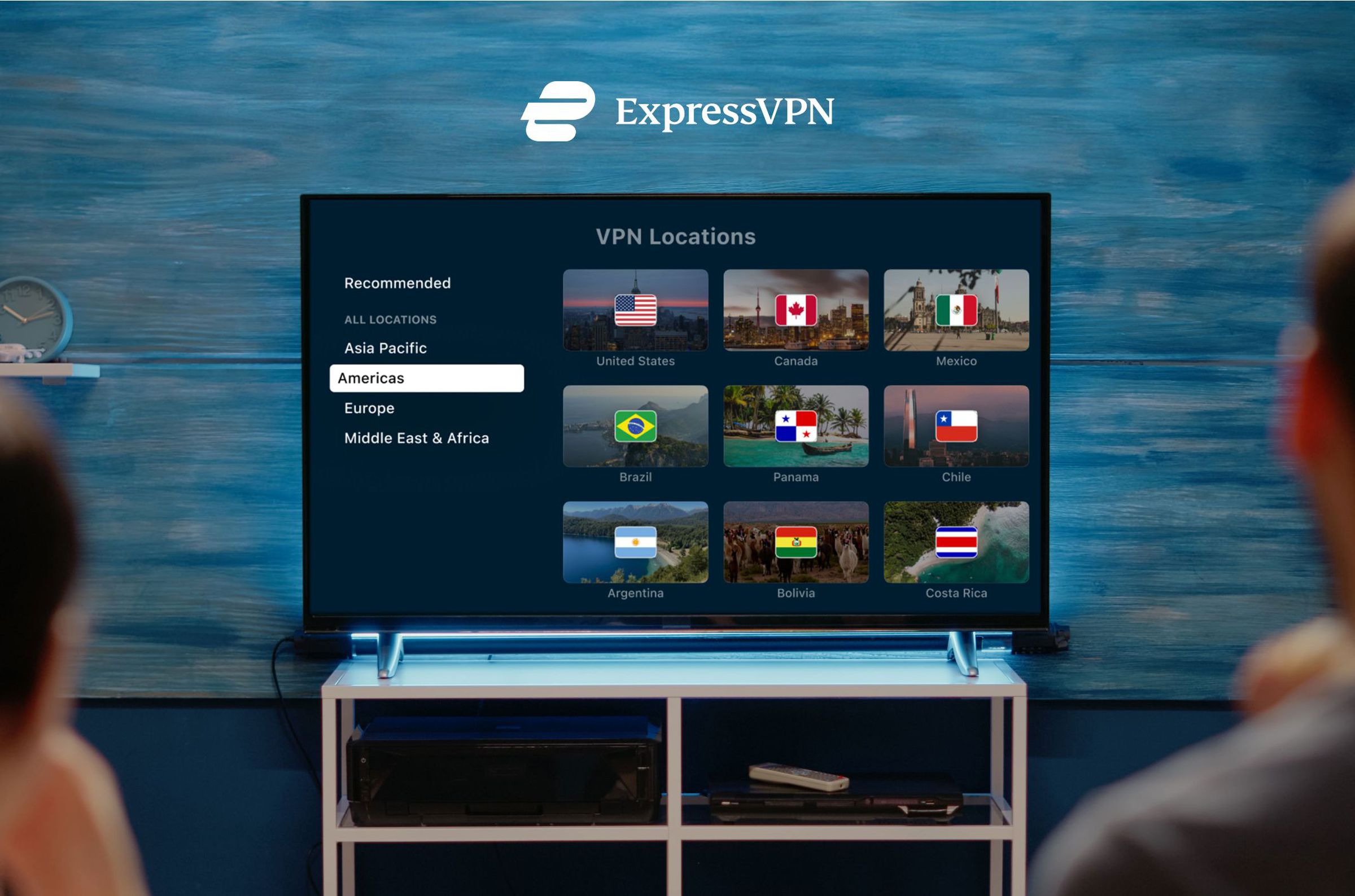 A picture showing the country selector on the ExpressVPN Apple TV app. 