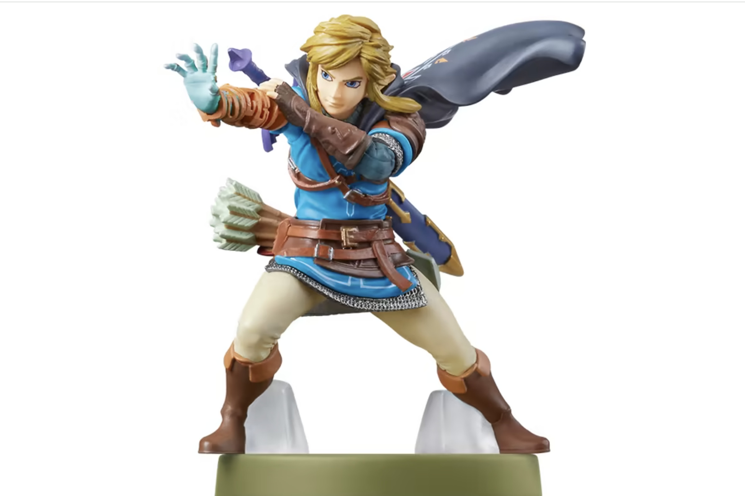 Amiibo of Link from The Legend of Zelda with his arm outstretched.