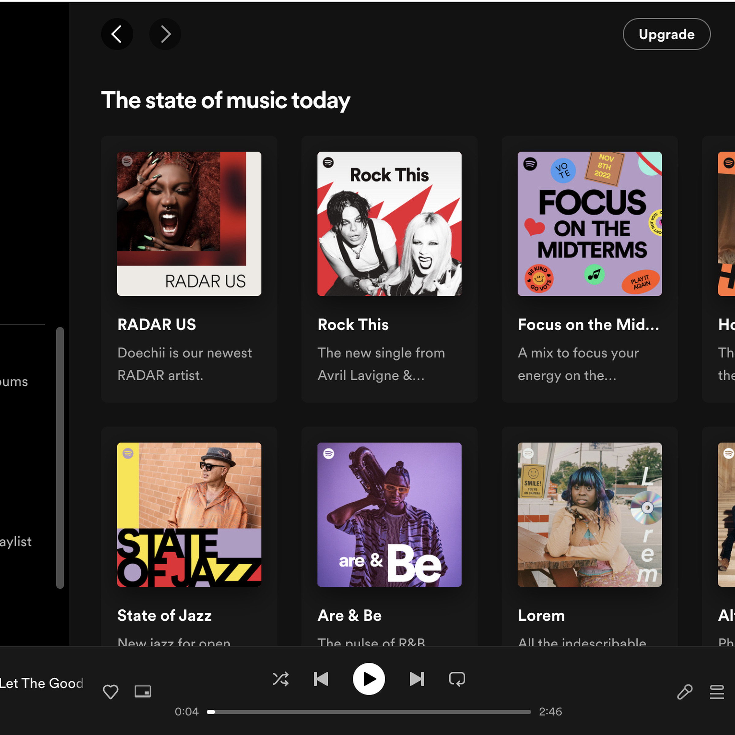 Spotify front page with various album covers showing.