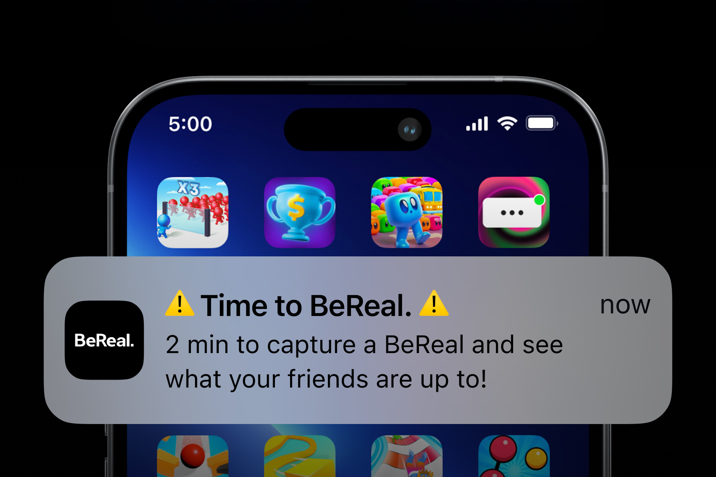 An image showing a BeReal notification on a mobile device