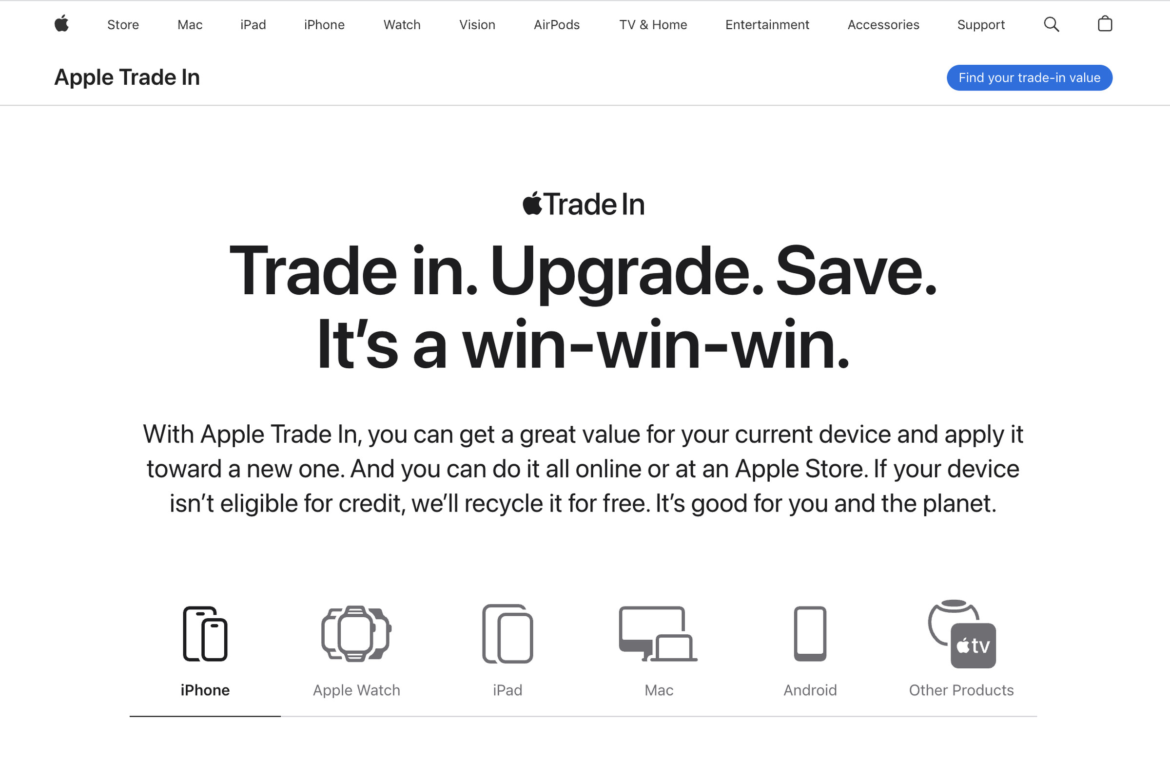 Apple Trade In web page