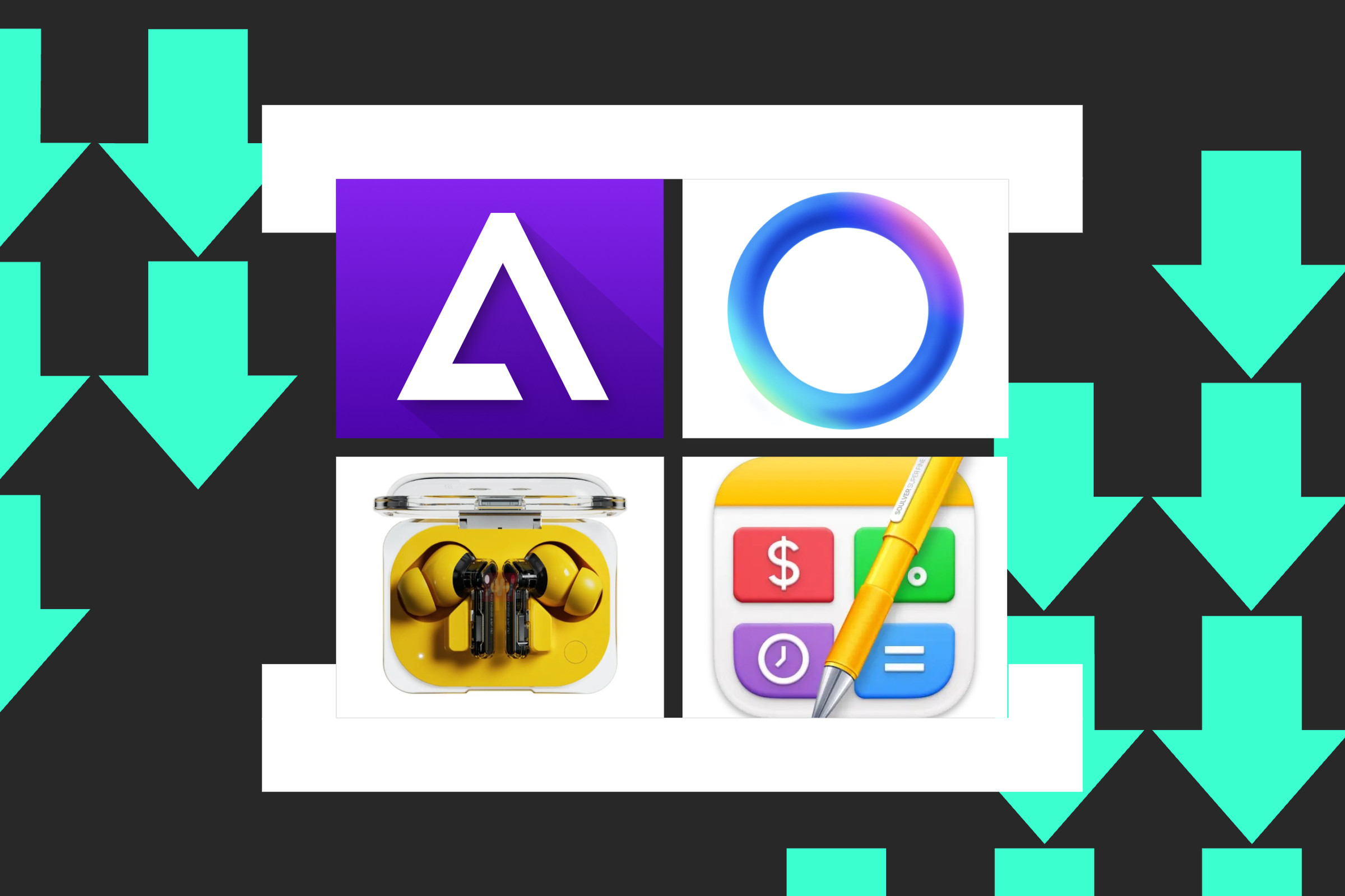 An image of the Installer logo, with screenshots of Delta, Meta AI, the Nothing Ear A earbuds, and Soulver.
