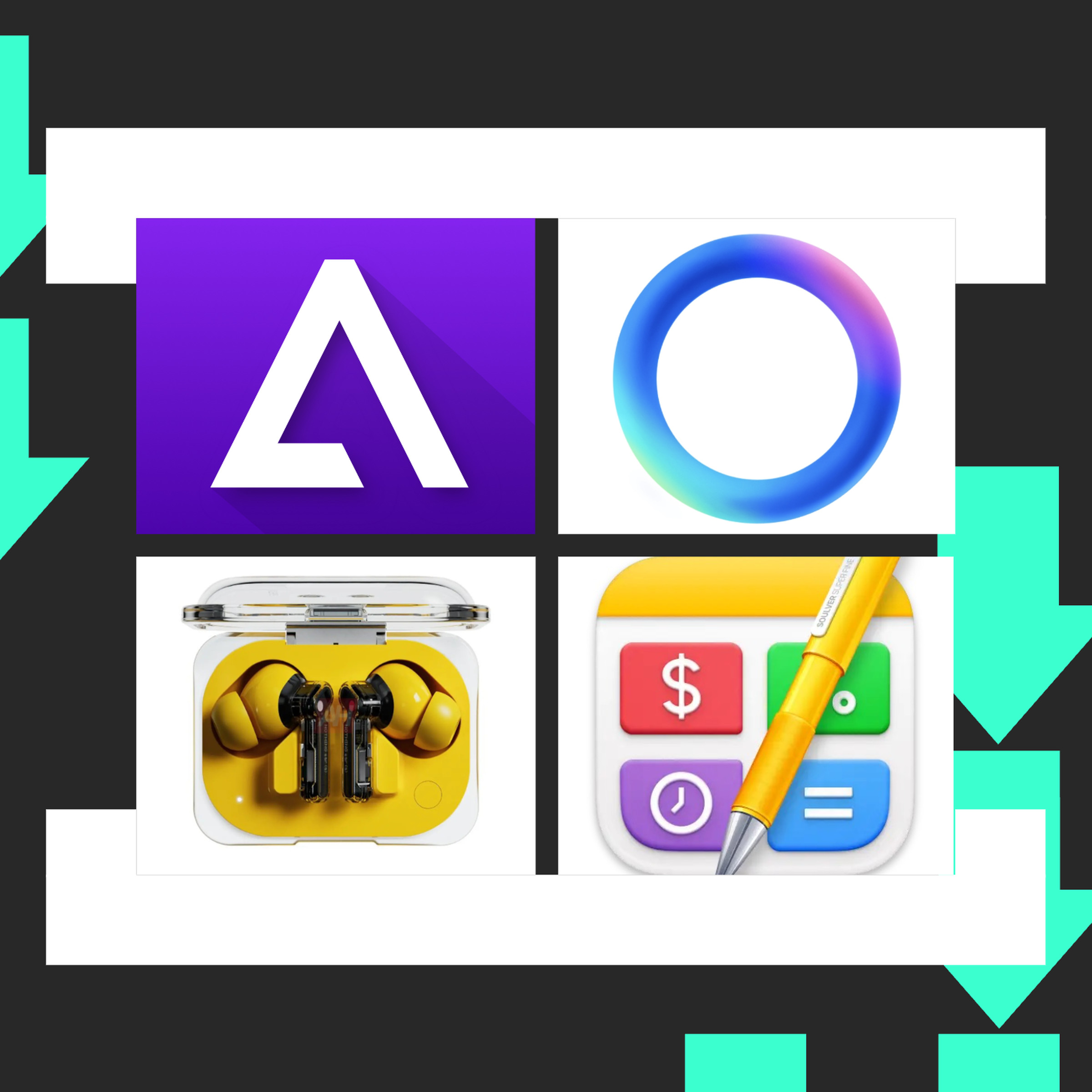 An image of the Installer logo, with screenshots of Delta, Meta AI, the Nothing Ear A earbuds, and Soulver.