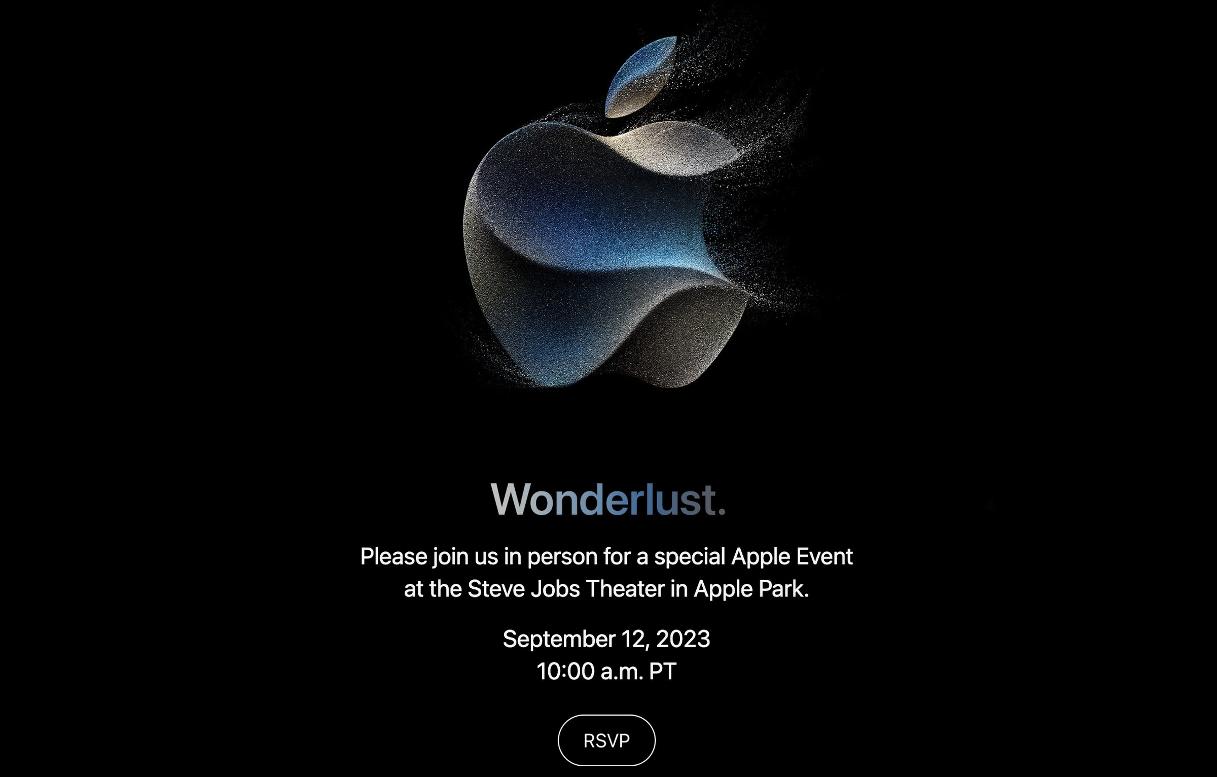 An Apple logo with “Wonderlust” written beneath it.