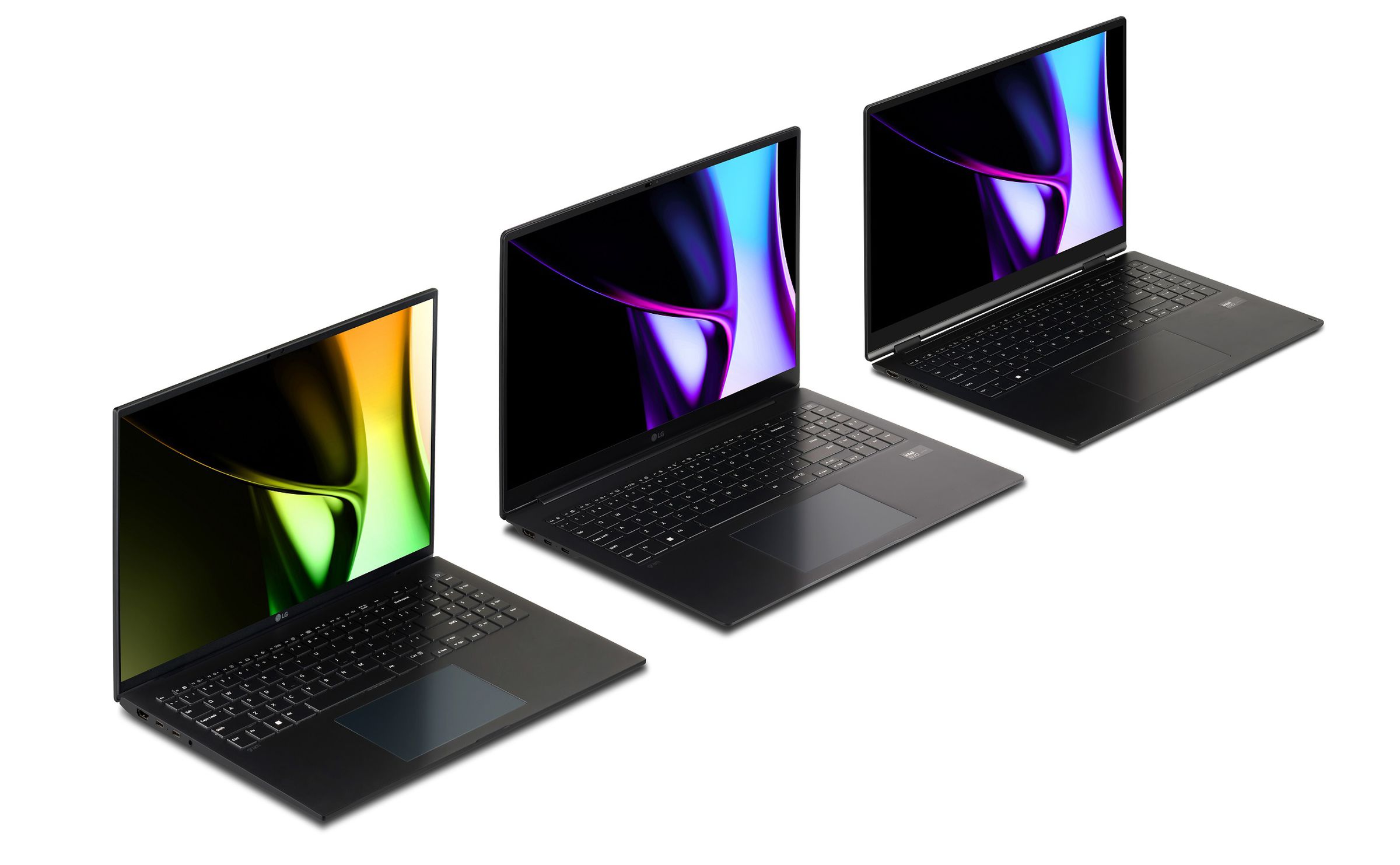 Three laptops on a white background