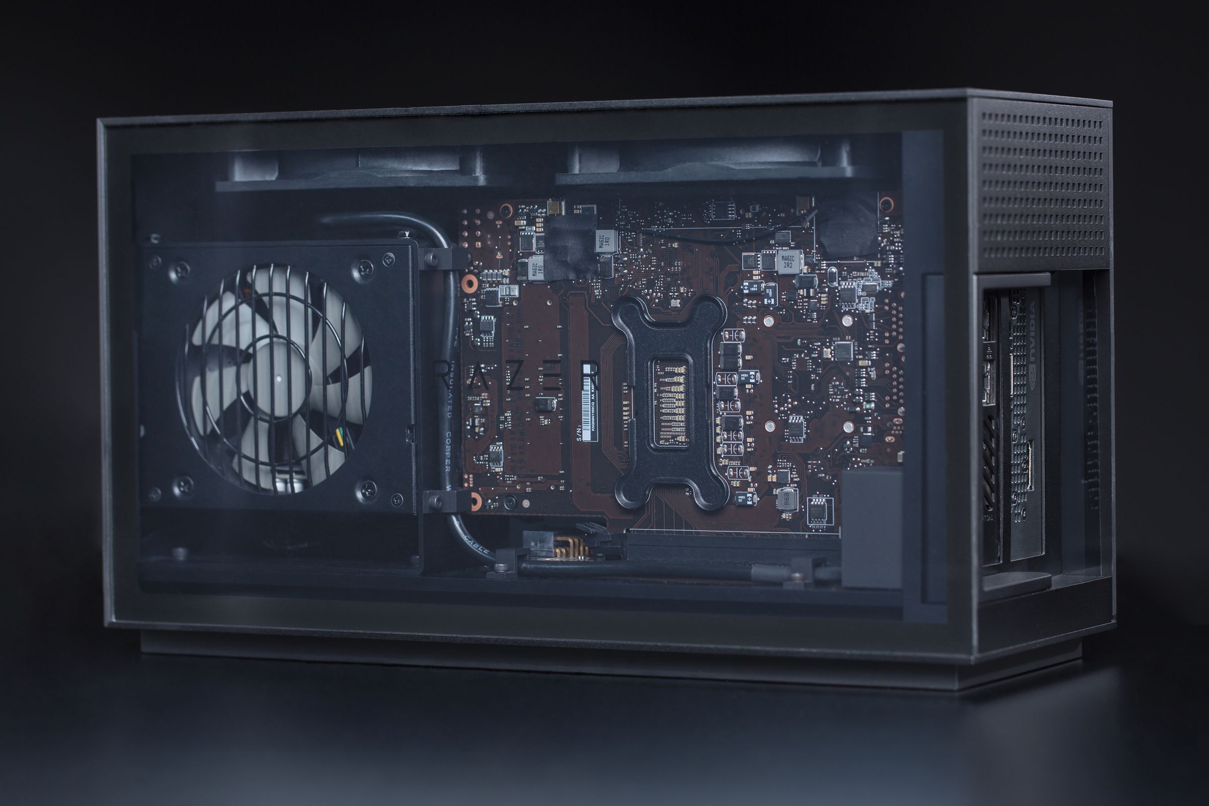 The Tomahawk has a larger, standard SFX power supply compared to Intel’s NUC 9 Extreme.