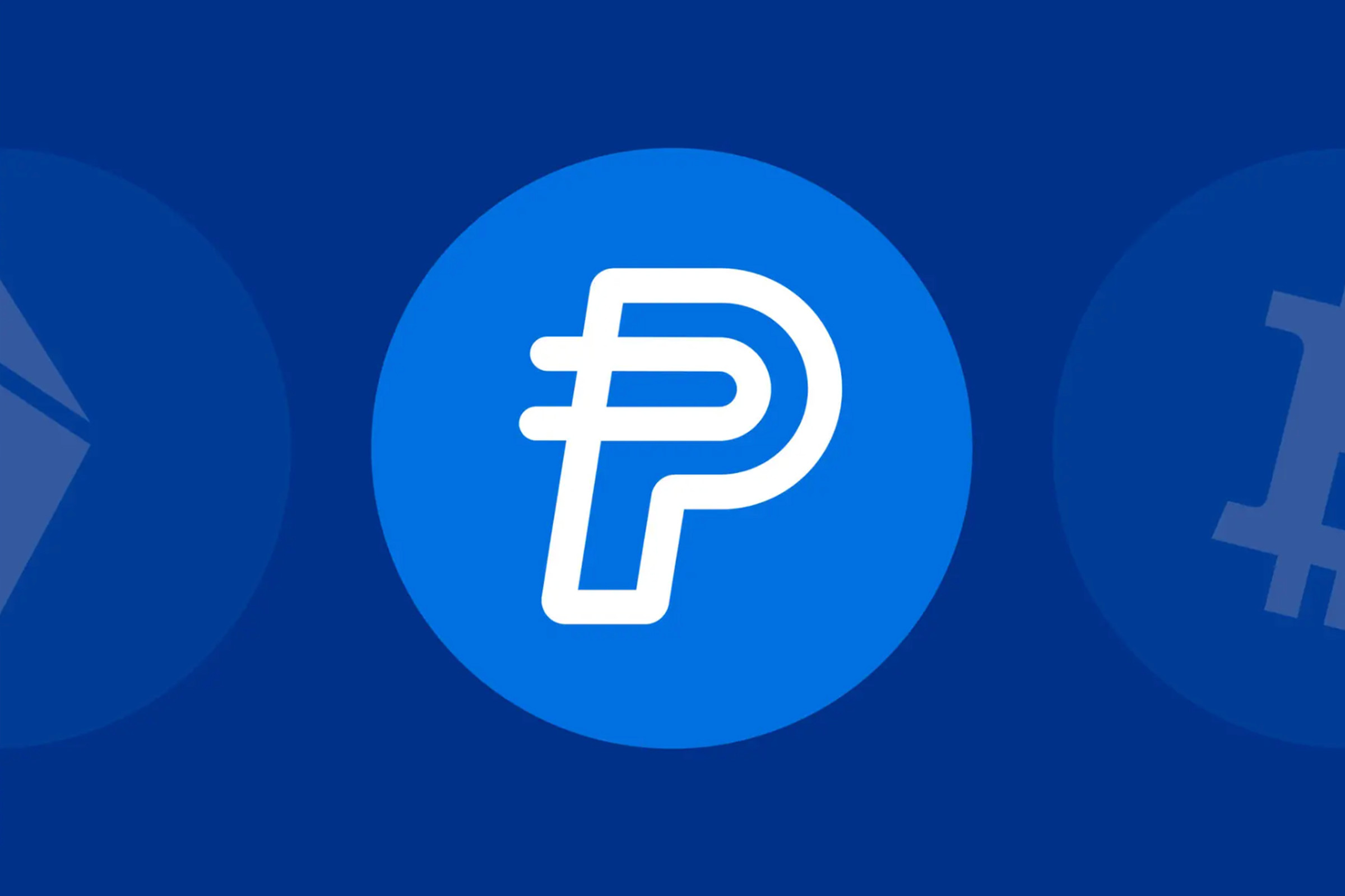 The PayPal USD stablecoin logo: a Blue circle with a white letter P inside, with the top and bottom lines of the inner hole punched in the P extending out behind the letter instead of enclosing.