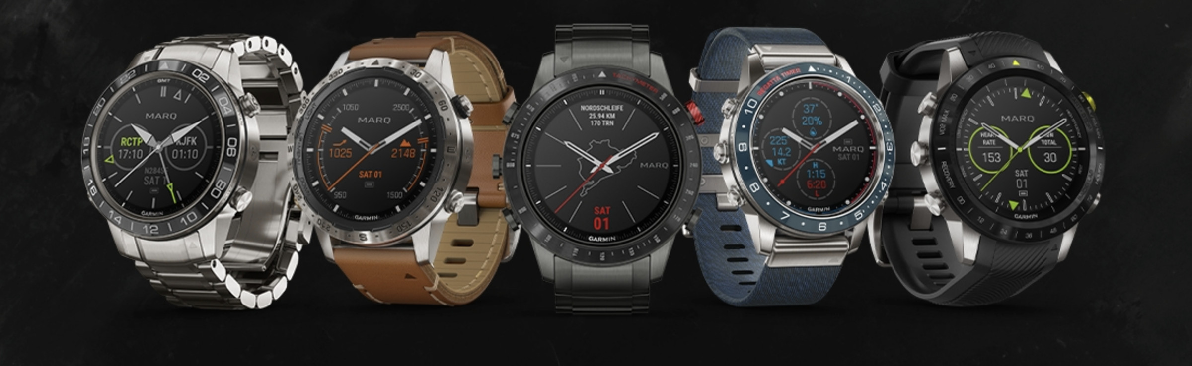 From left to right: The Marq Aviator, Expedition, Driver, Captain, and Athlete.