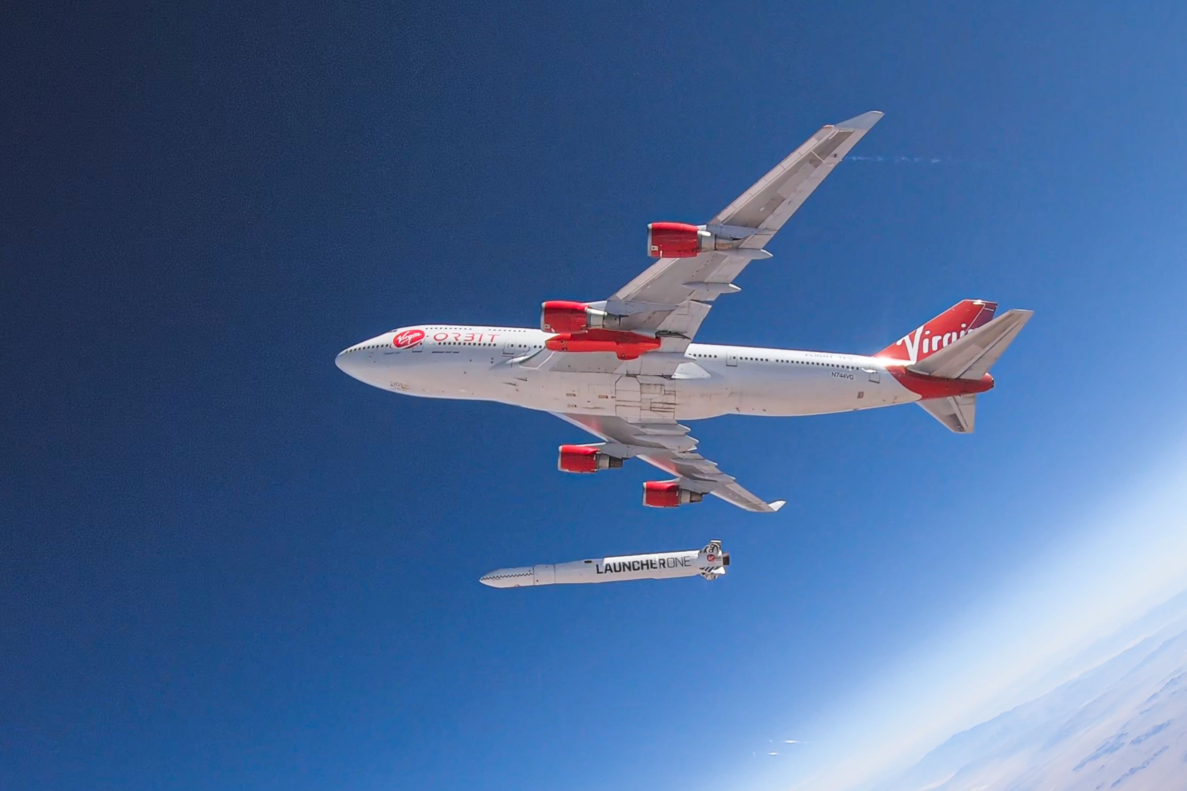 Virgin Orbit’s 747 Cosmic Girl and rocket LauncherOne